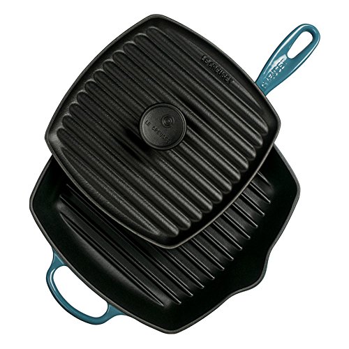 le-creuset-cast-iron-panini-press-and-signature-square-skillet-grill-set-oyster- image 4
