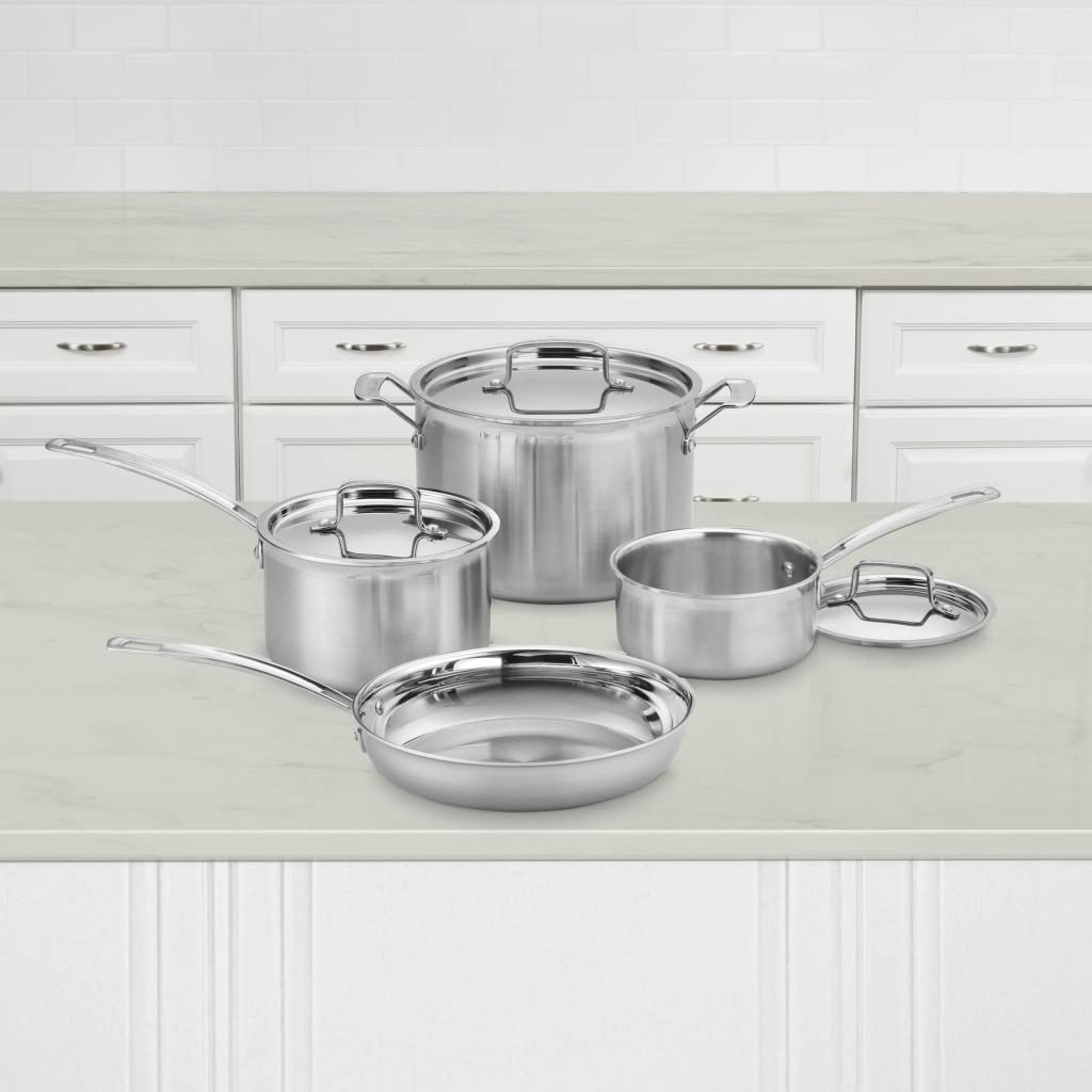 cuisinart-multiclad-pro-triple-ply-7-piece-cookware-set-includes-saucepans-stock image 3