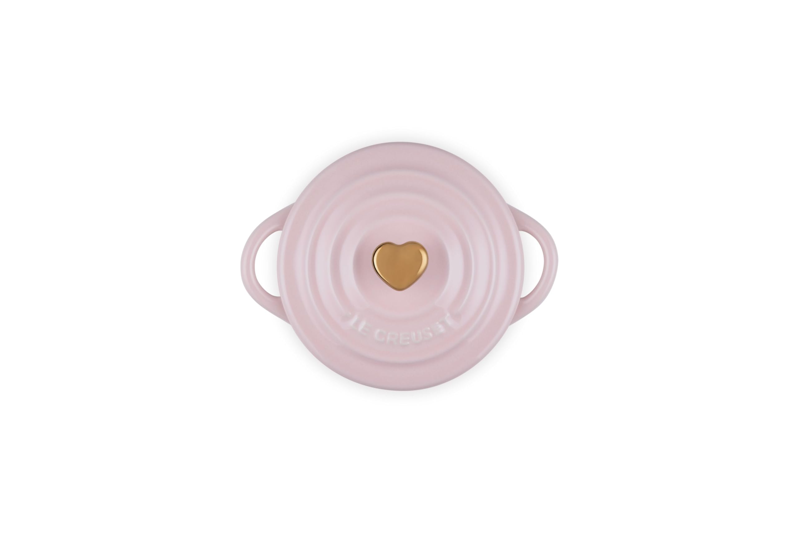 le-creuset-stoneware-mini-round-cocotte-8oz-chiffon-pink-with-gold-heart-knob image 2