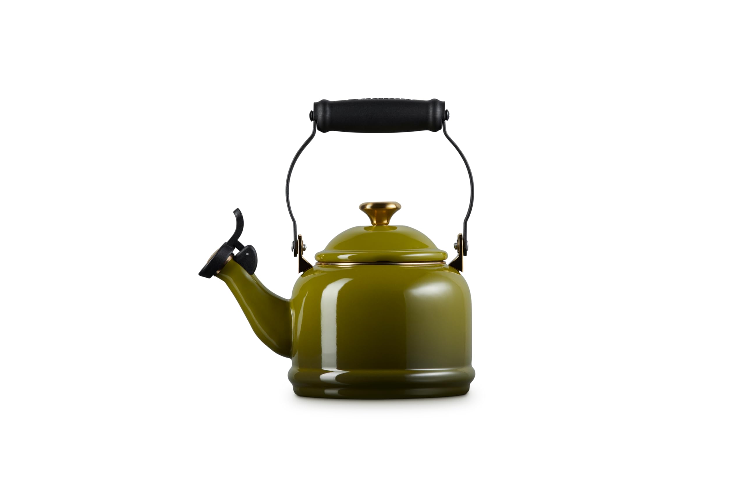 le-creuset-enamel-on-steel-demi-tea-kettle-1-25-qt-olive-whistling image 3