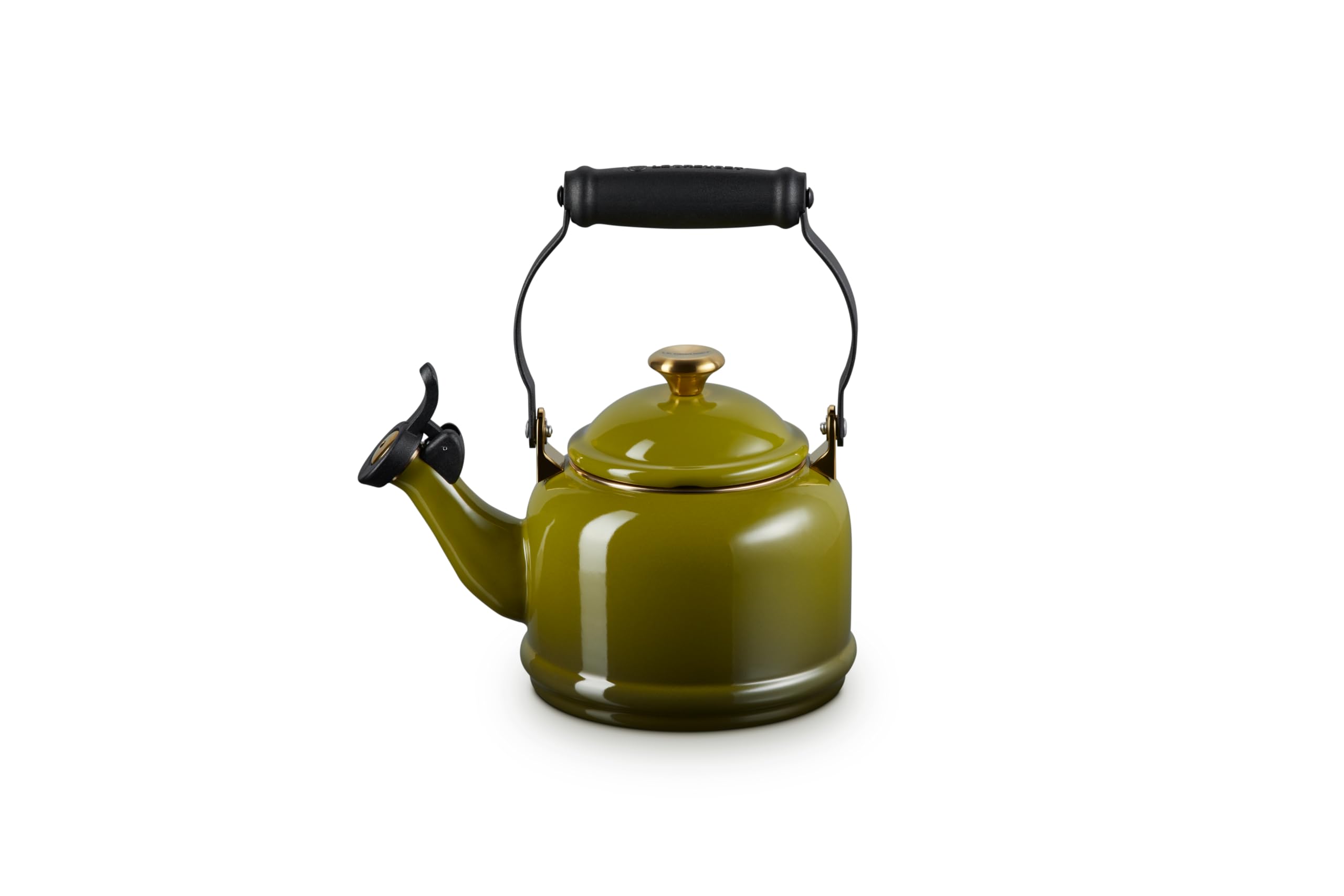 le-creuset-enamel-on-steel-demi-tea-kettle-1-25-qt-olive-whistling image 4