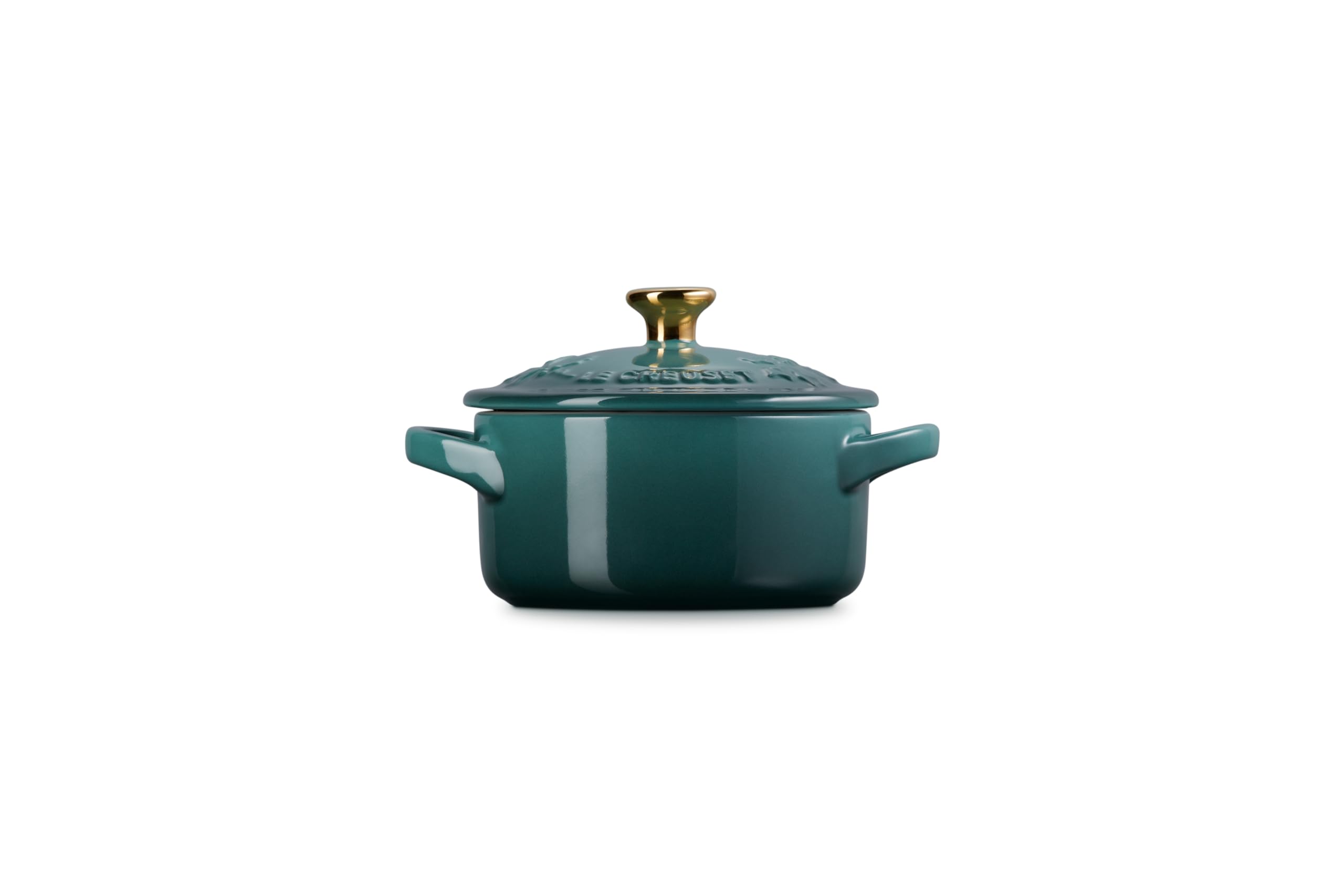 le-creuset-stoneware-holly-collection-mini-round-cocotte-8-oz-artichaut-with-gol image 4