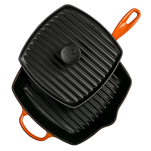 le-creuset-cast-iron-panini-press-and-signature-square-skillet-grill-set-10-1-4- image 2
