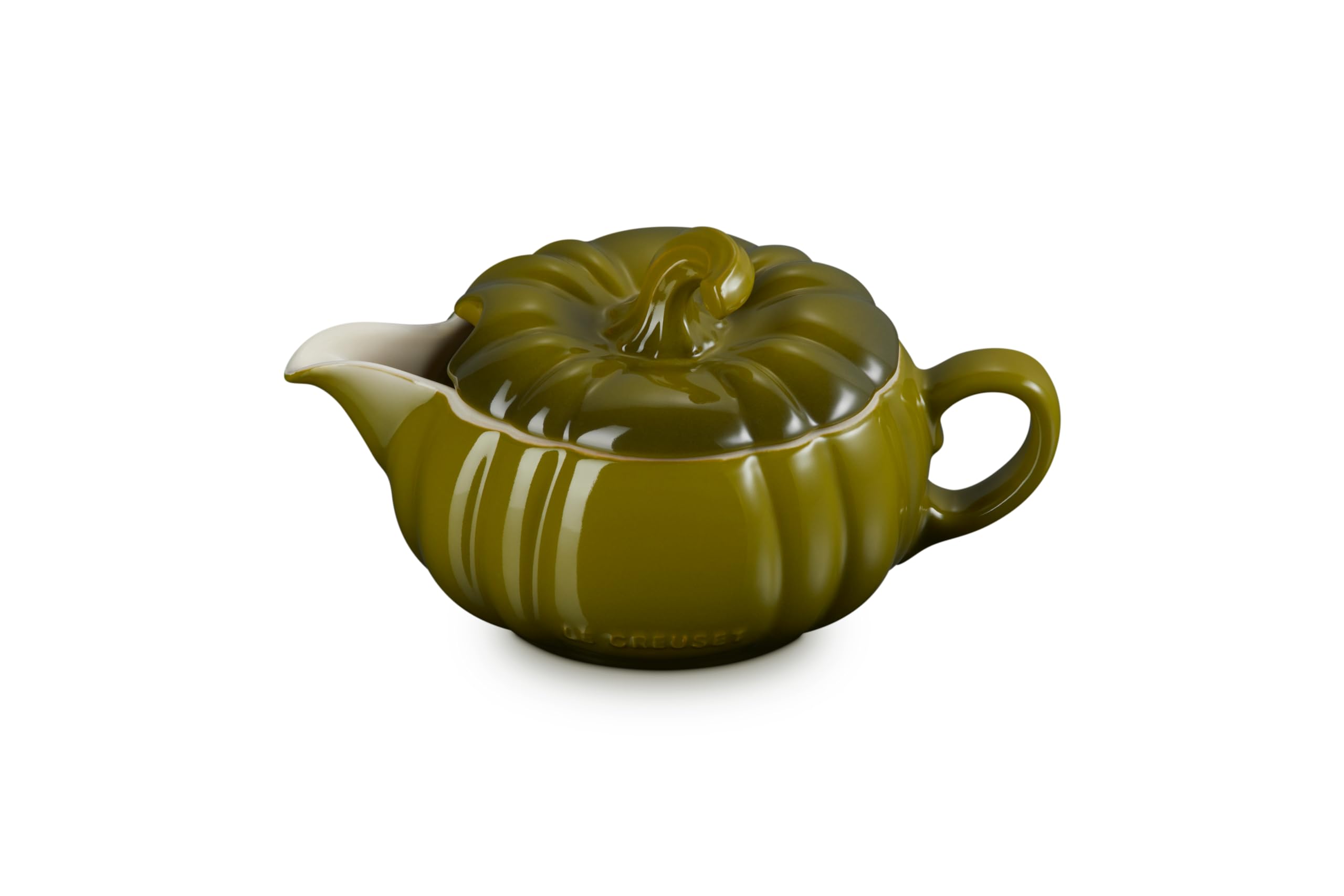 le-creuset-stoneware-pumpkin-gravy-boat-with-lid-14-oz-olive image 1