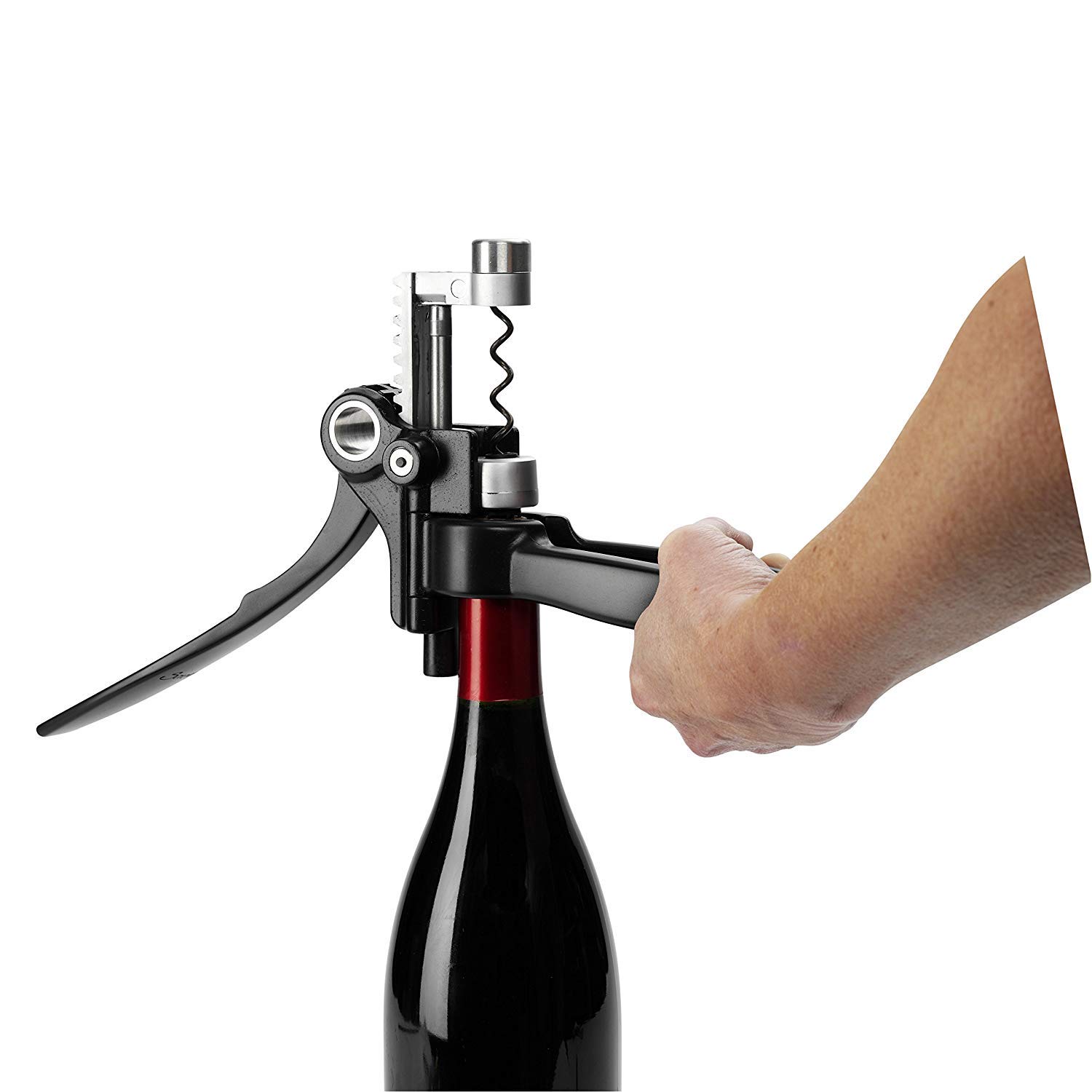 le-creuset-original-lever-corkscrew-wine-opener-and-foil-cutter-gift-set-black image 3