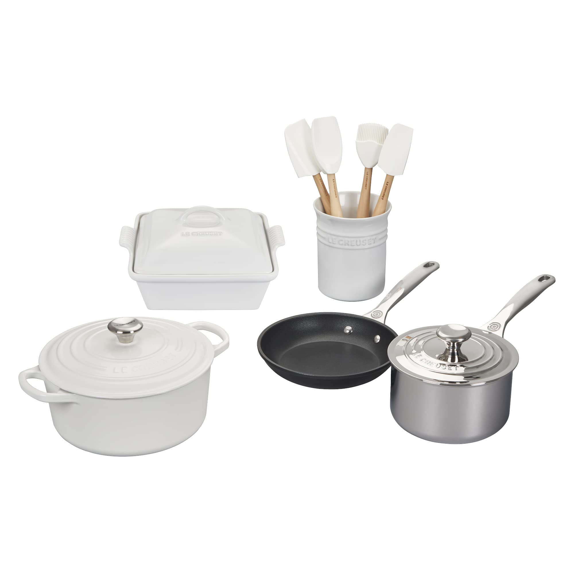 le-creuset-mixed-material-cookware-set-12pc-white-complete-kitchen-starter-set image 1