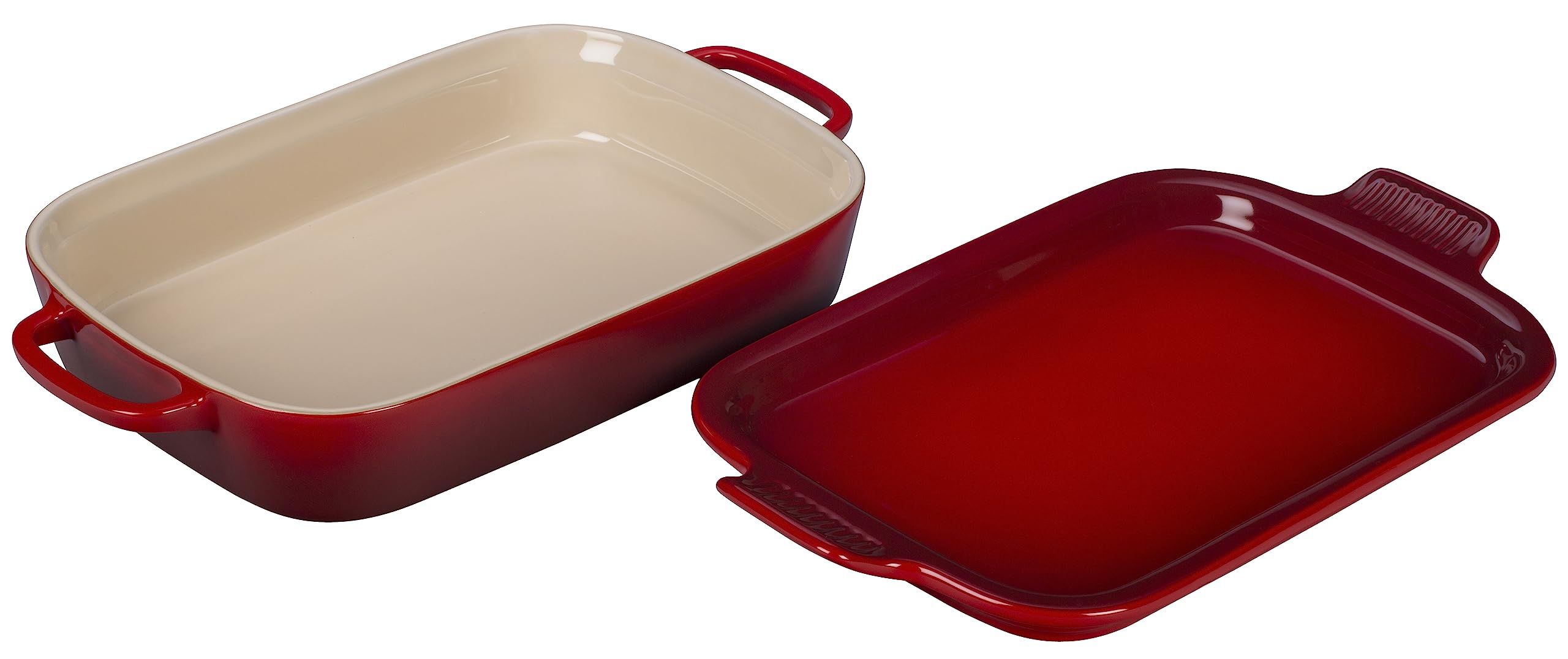 le-creuset-stoneware-rectangular-dish-with-platter-lid-14-3-4-x-9-cerise image 1