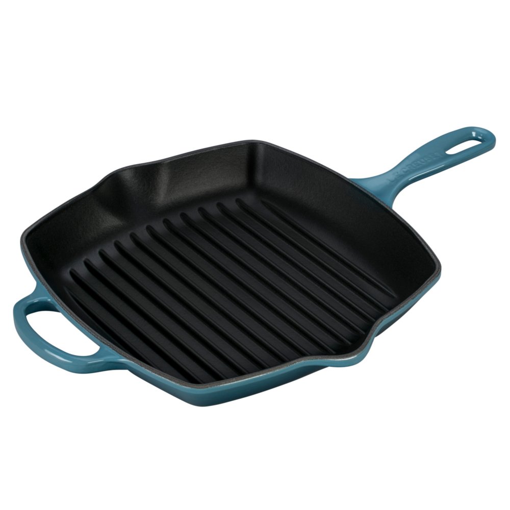 le-creuset-cast-iron-signature-square-skillet-grill-10-25-marine-blue image 1