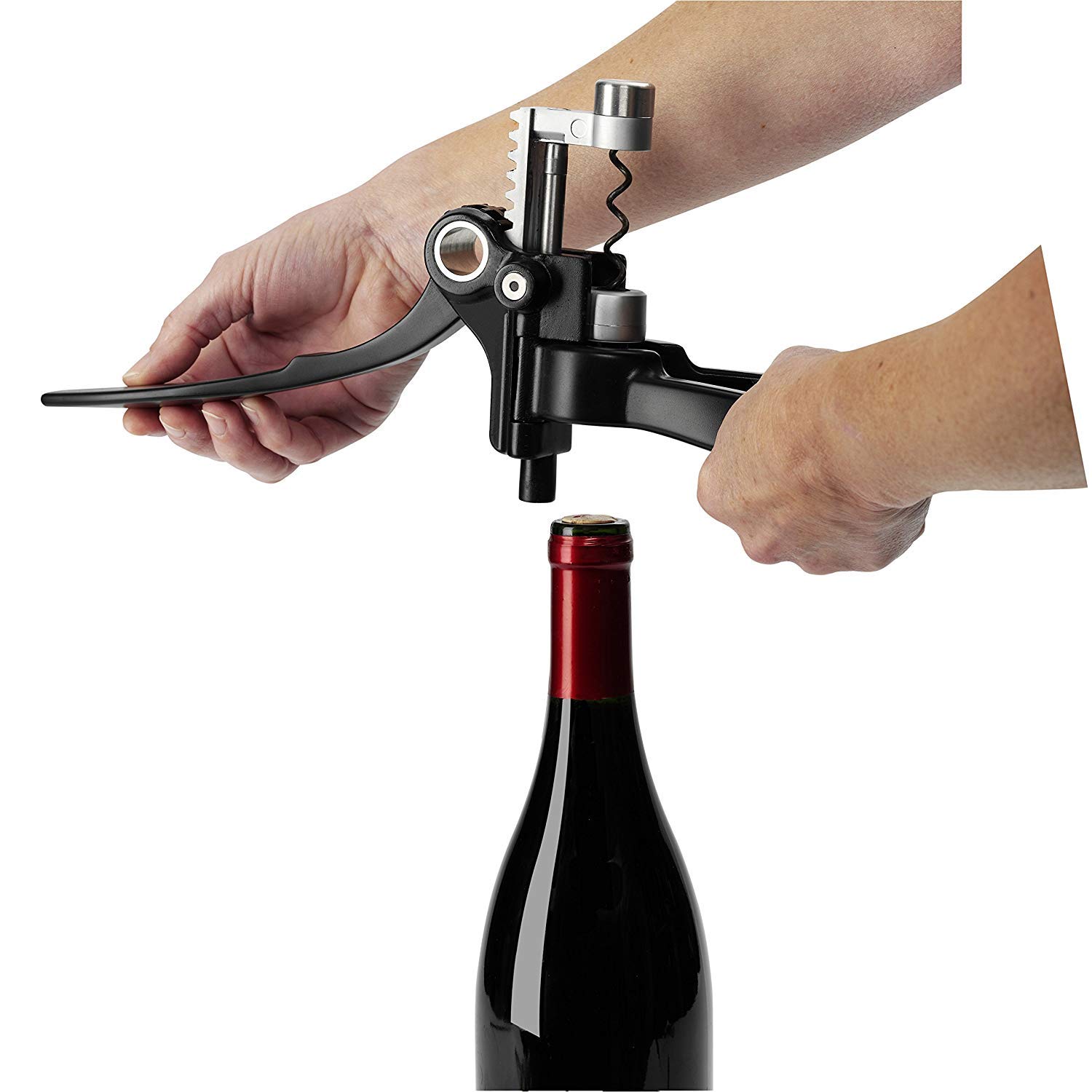 le-creuset-original-lever-corkscrew-wine-opener-and-foil-cutter-gift-set-black image 2