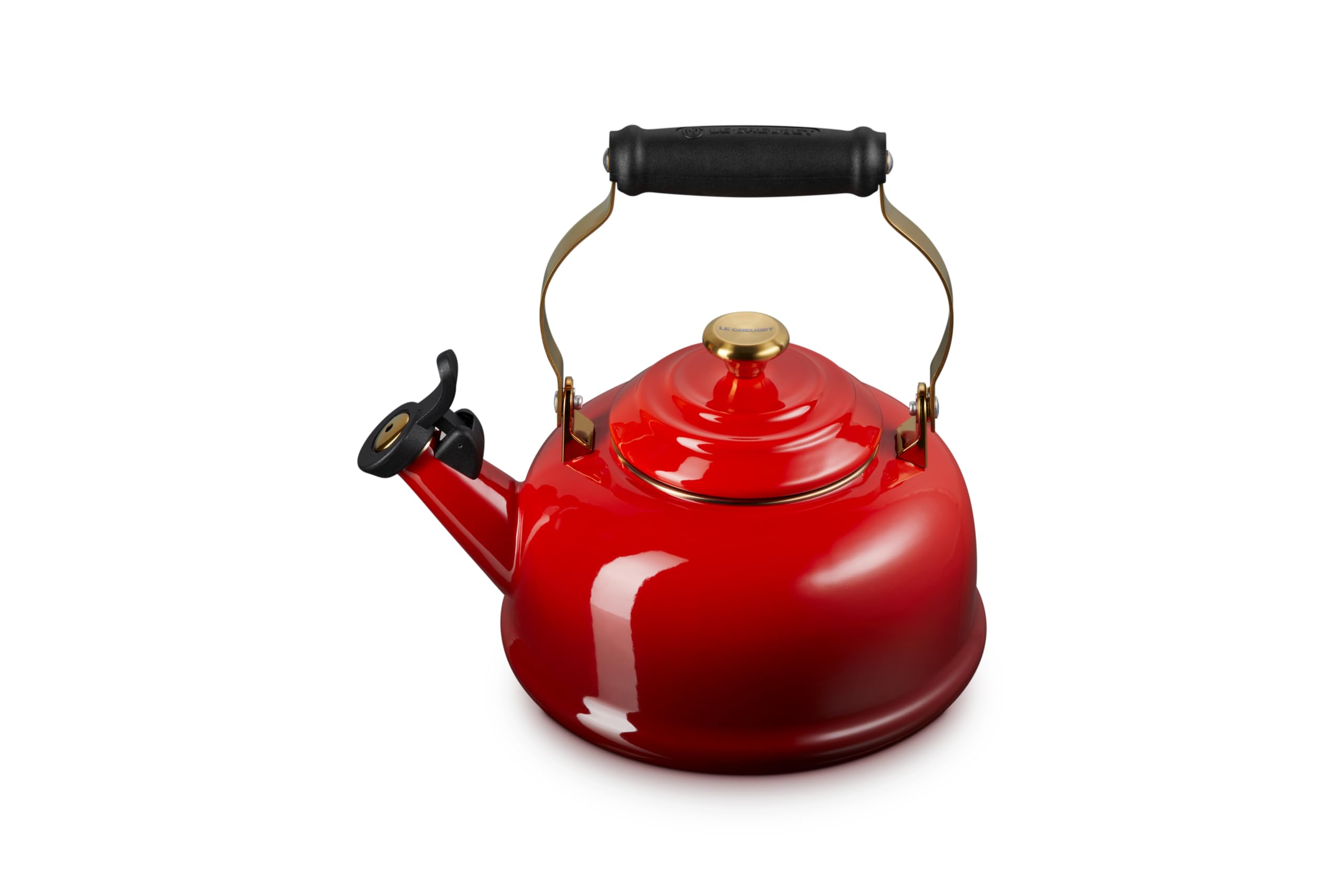 le-creuset-enamel-on-steel-whistling-tea-kettle-1-7-qt-cerise-red-with-gold-fini image 3