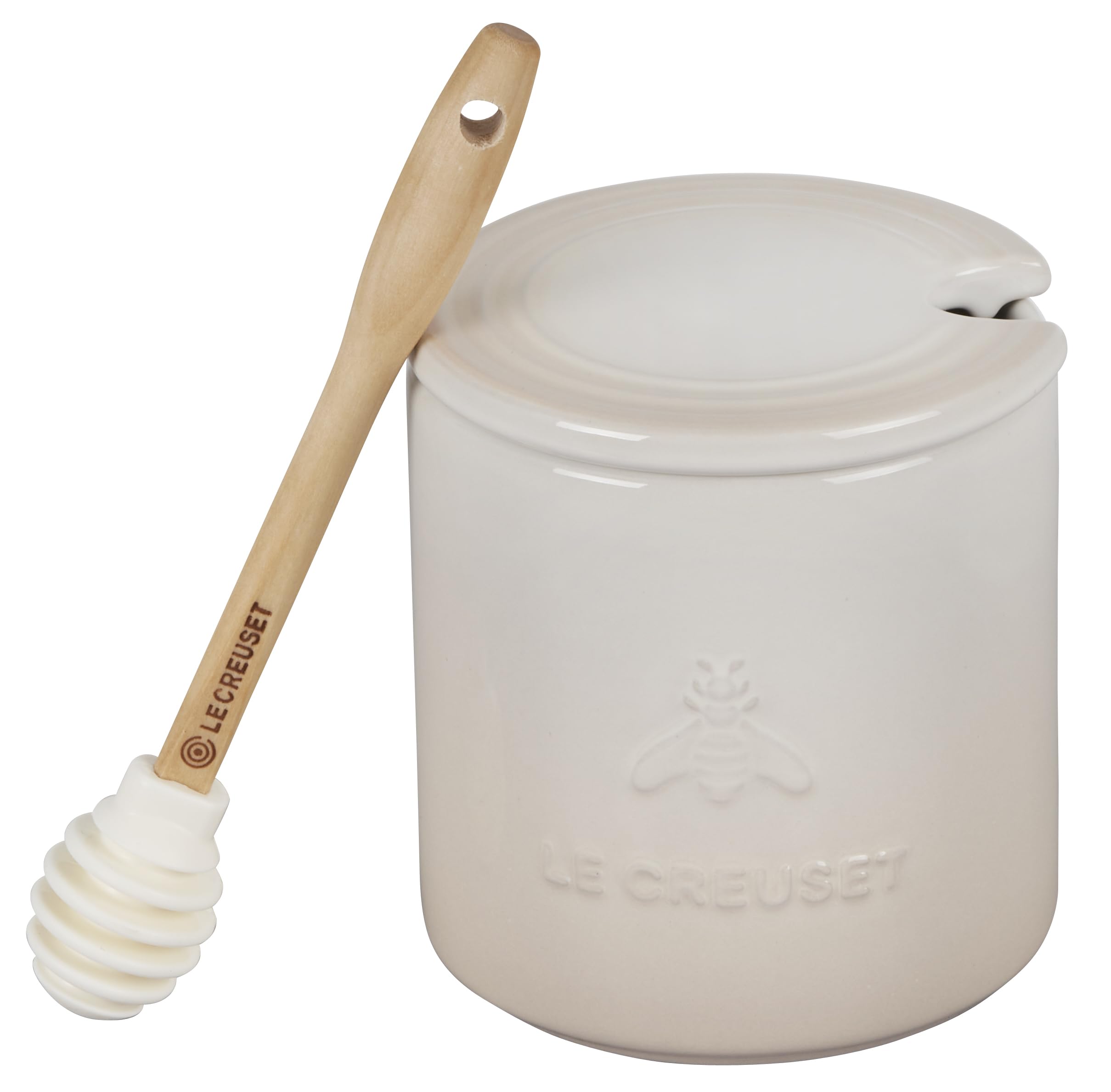 le-creuset-stoneware-honey-pot-14-oz-meringue-with-silicone-honey-dipper image 1
