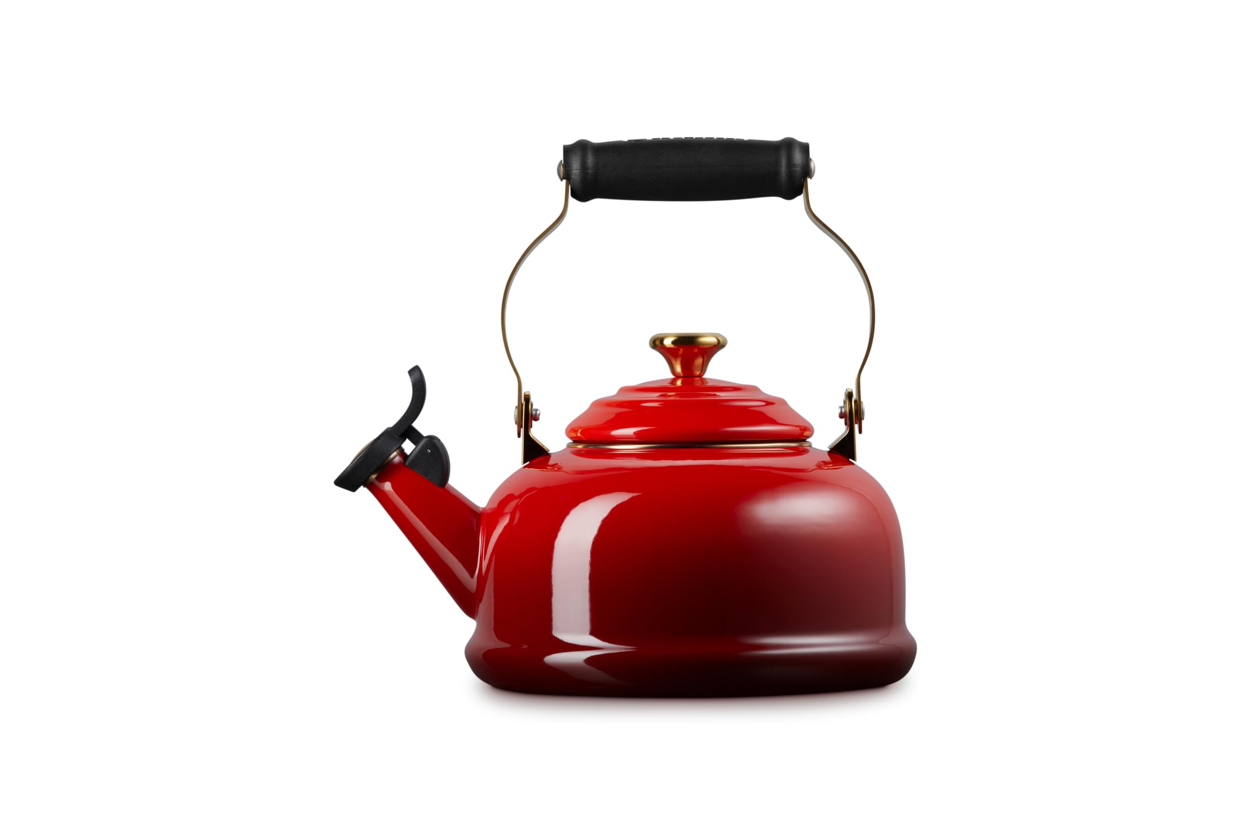 le-creuset-enamel-on-steel-whistling-tea-kettle-1-7-qt-cerise-red-with-gold-fini image 2
