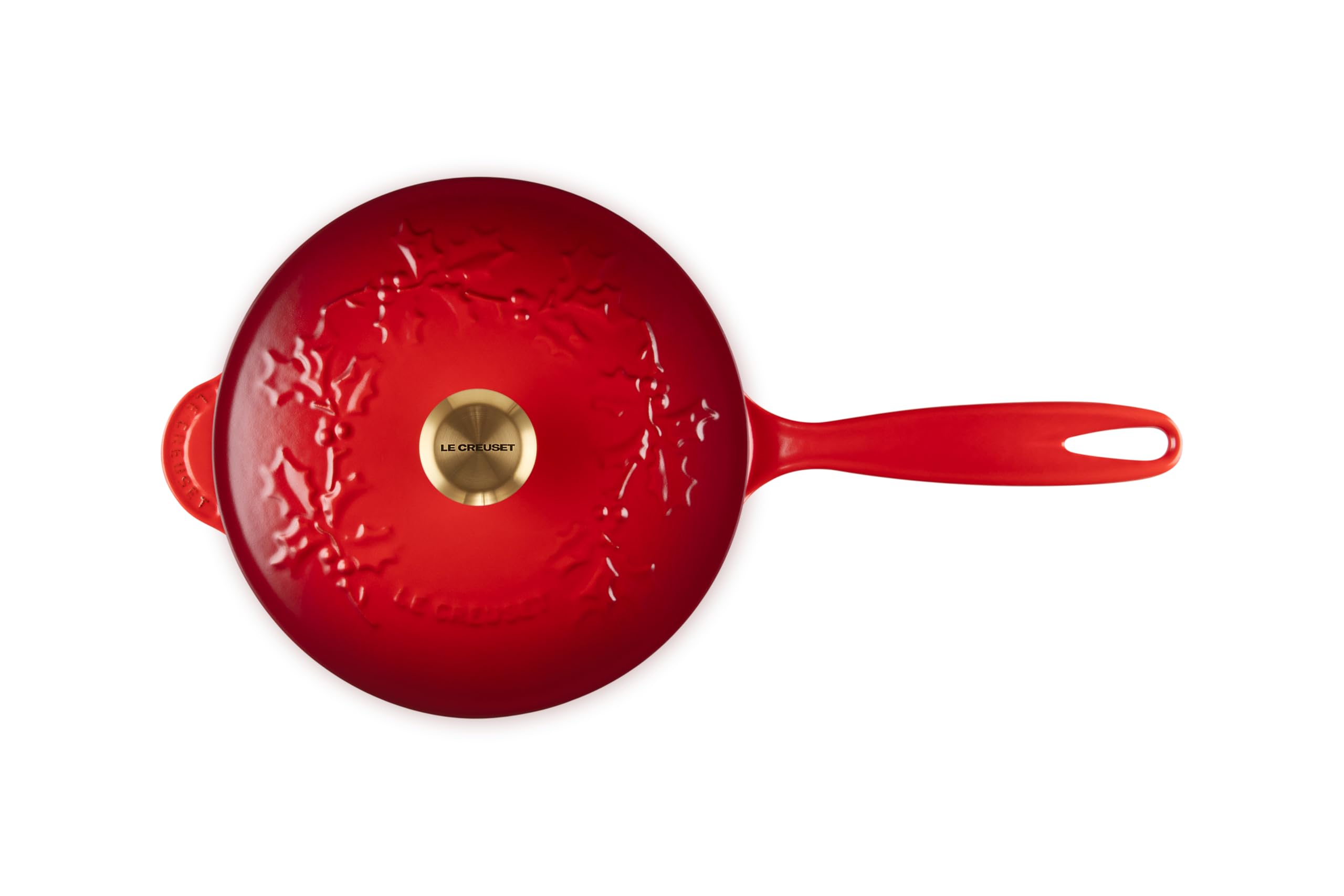 le-creuset-enameled-cast-iron-holly-collection-saucier-2-25-qt-cerise-with-gold- image 2