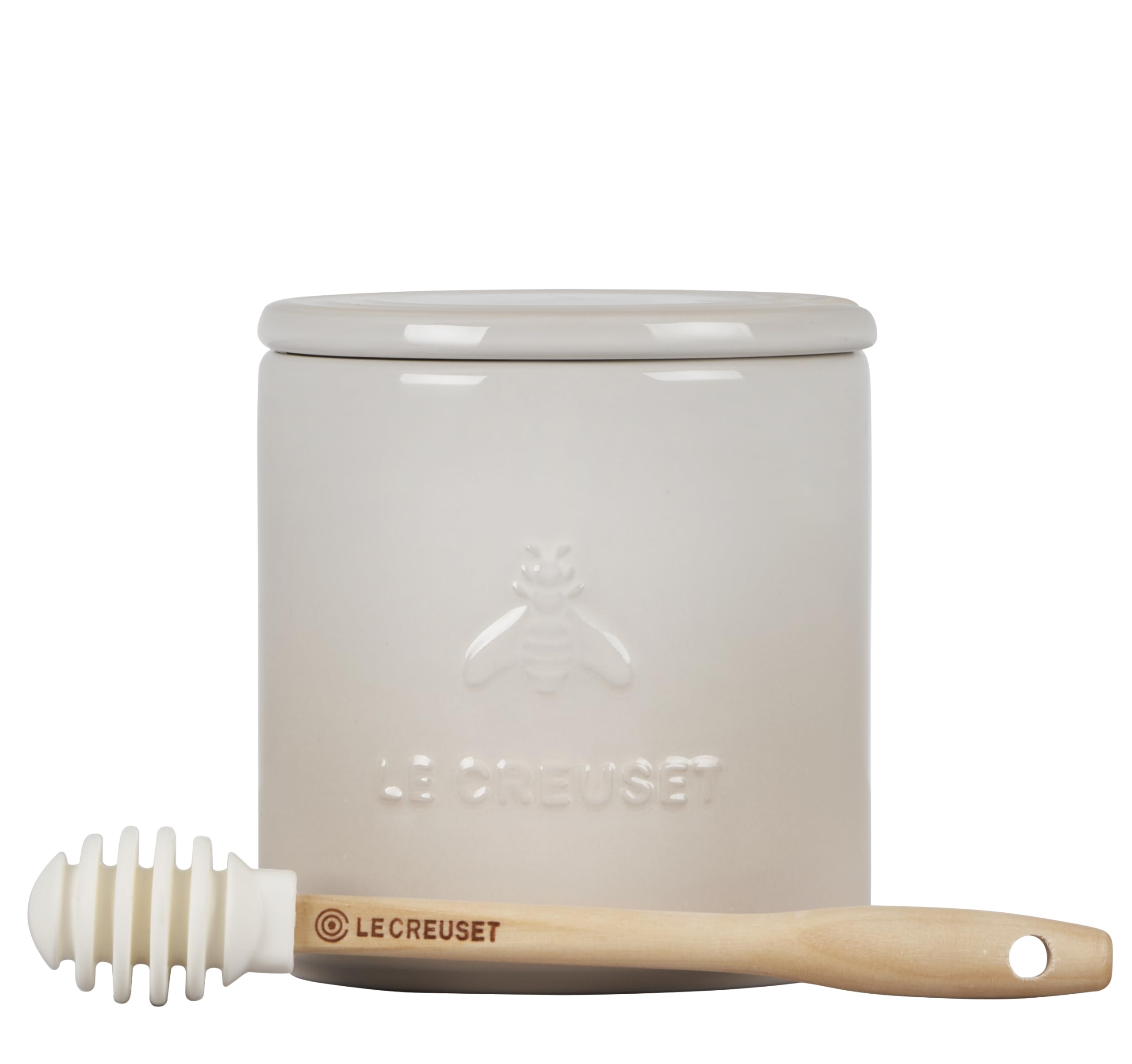 le-creuset-stoneware-honey-pot-14-oz-meringue-with-silicone-honey-dipper image 2
