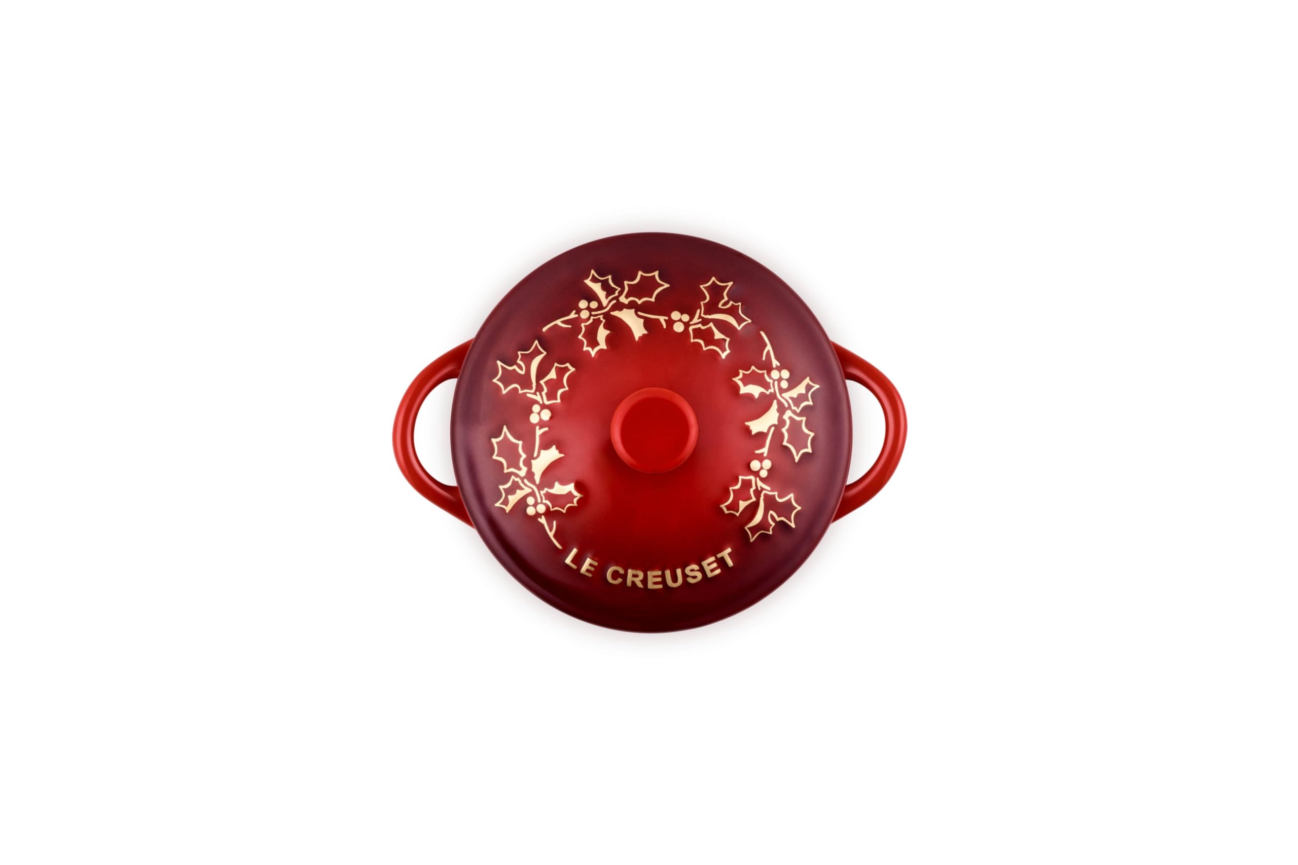 le-creuset-stoneware-holly-collection-mini-round-cocotte-8-oz-cerise-with-gold-a image 2