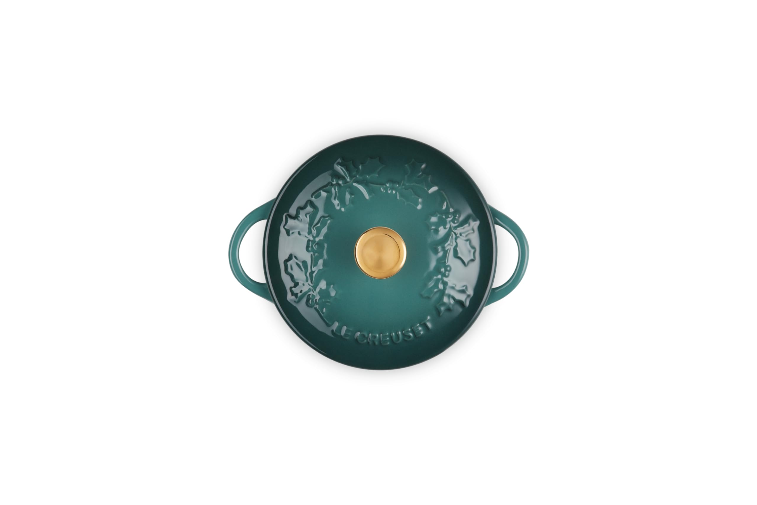 le-creuset-stoneware-holly-collection-mini-round-cocotte-8-oz-artichaut-with-gol image 2