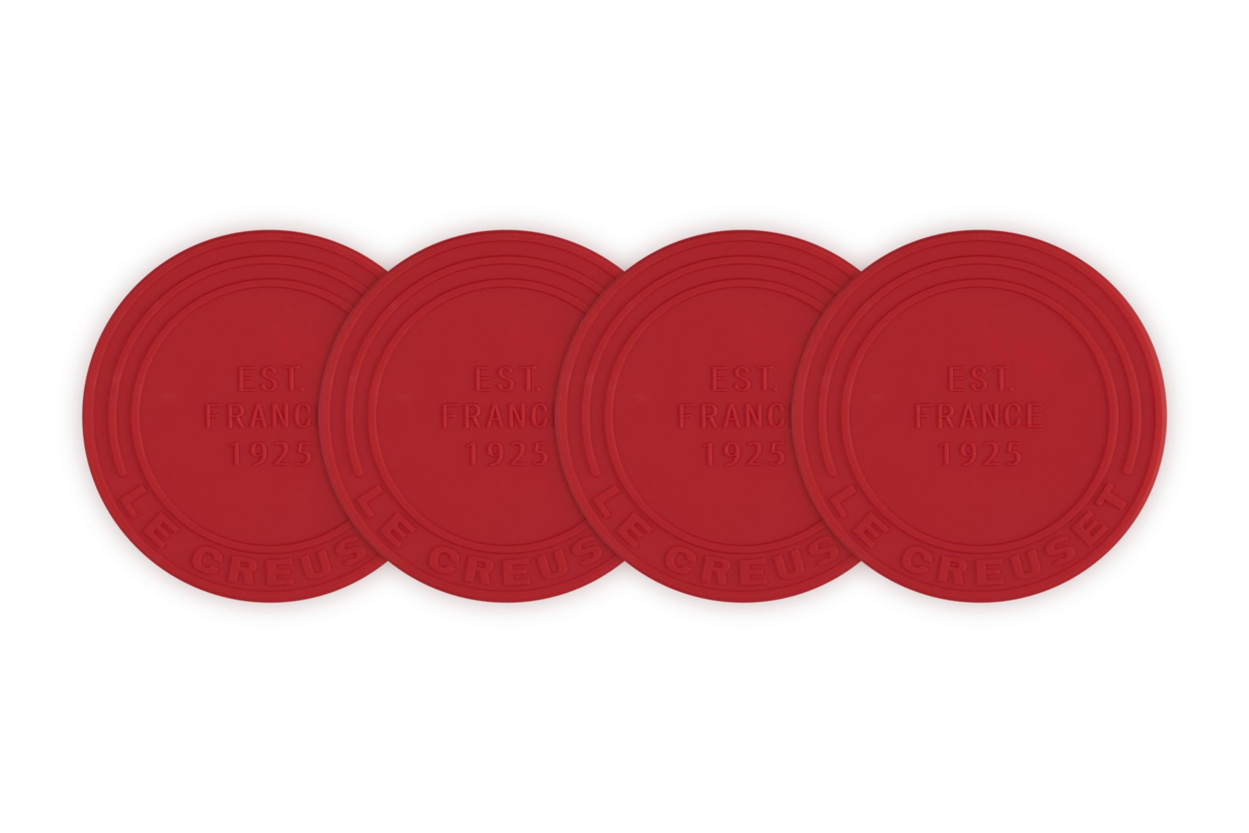 le-creuset-silicone-coasters-est-1925-set-of-4-cerise image 1