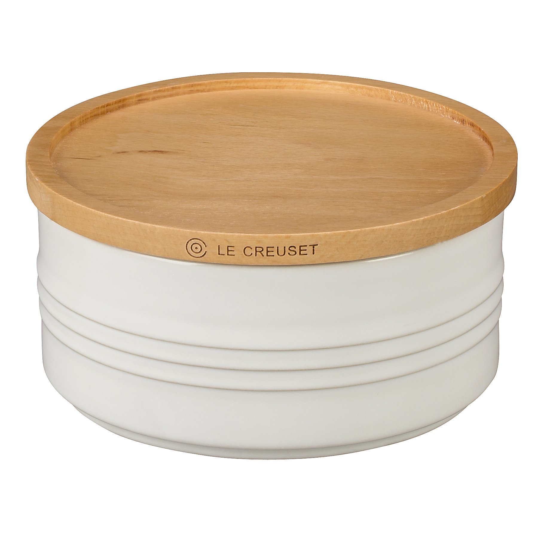 le-creuset-stoneware-canister-with-wood-lid-23-oz-5-5-diameter-white image 1