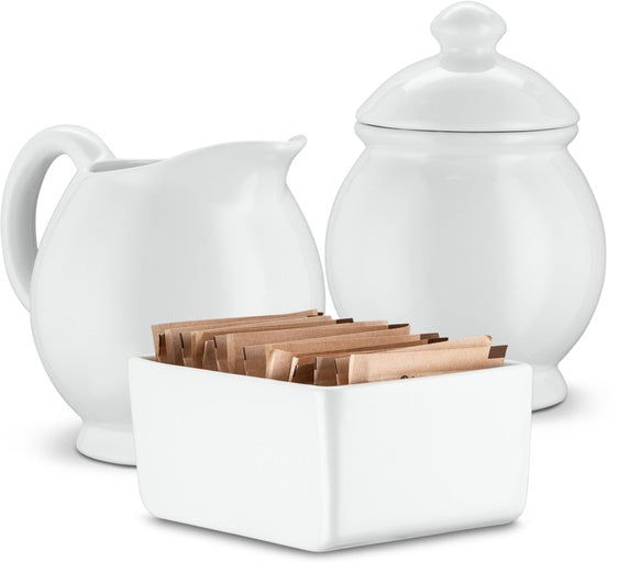 kook-classic-white-ceramic-sugar-creamer-set-3-piece-with-packet-jar image 1