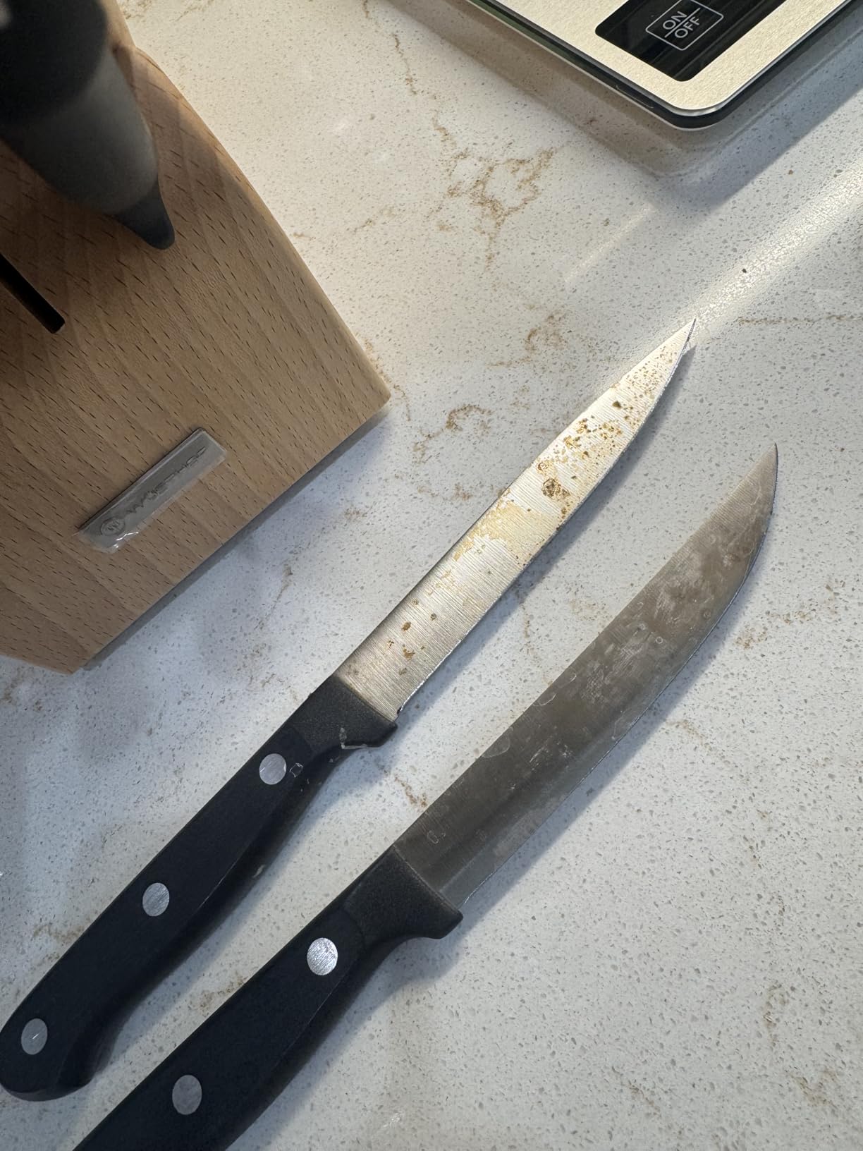 Good knives, but the block is a bit tight