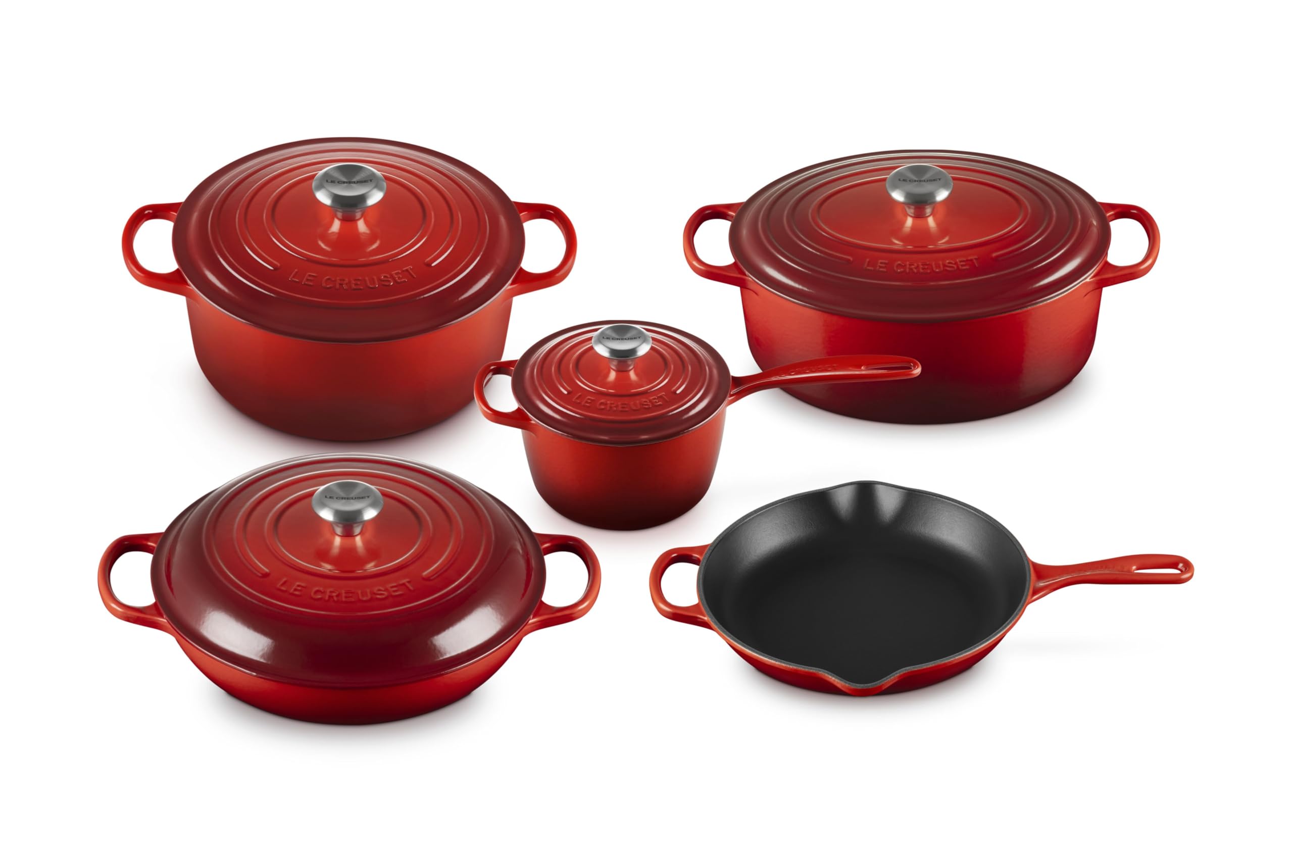 le-creuset-enameled-cast-iron-signature-9-piece-cookware-set-in-cerise image 1