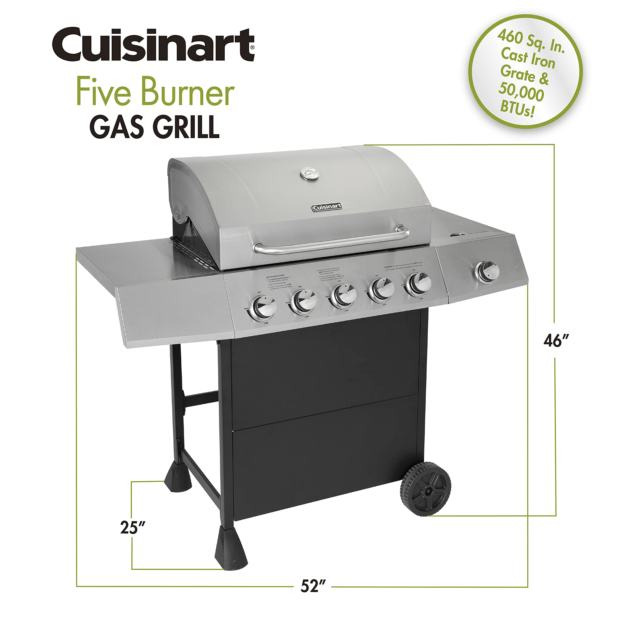 cuisinart-5-burner-propane-gas-grill-with-side-burner-cgg-8500-stainless-steel image 2