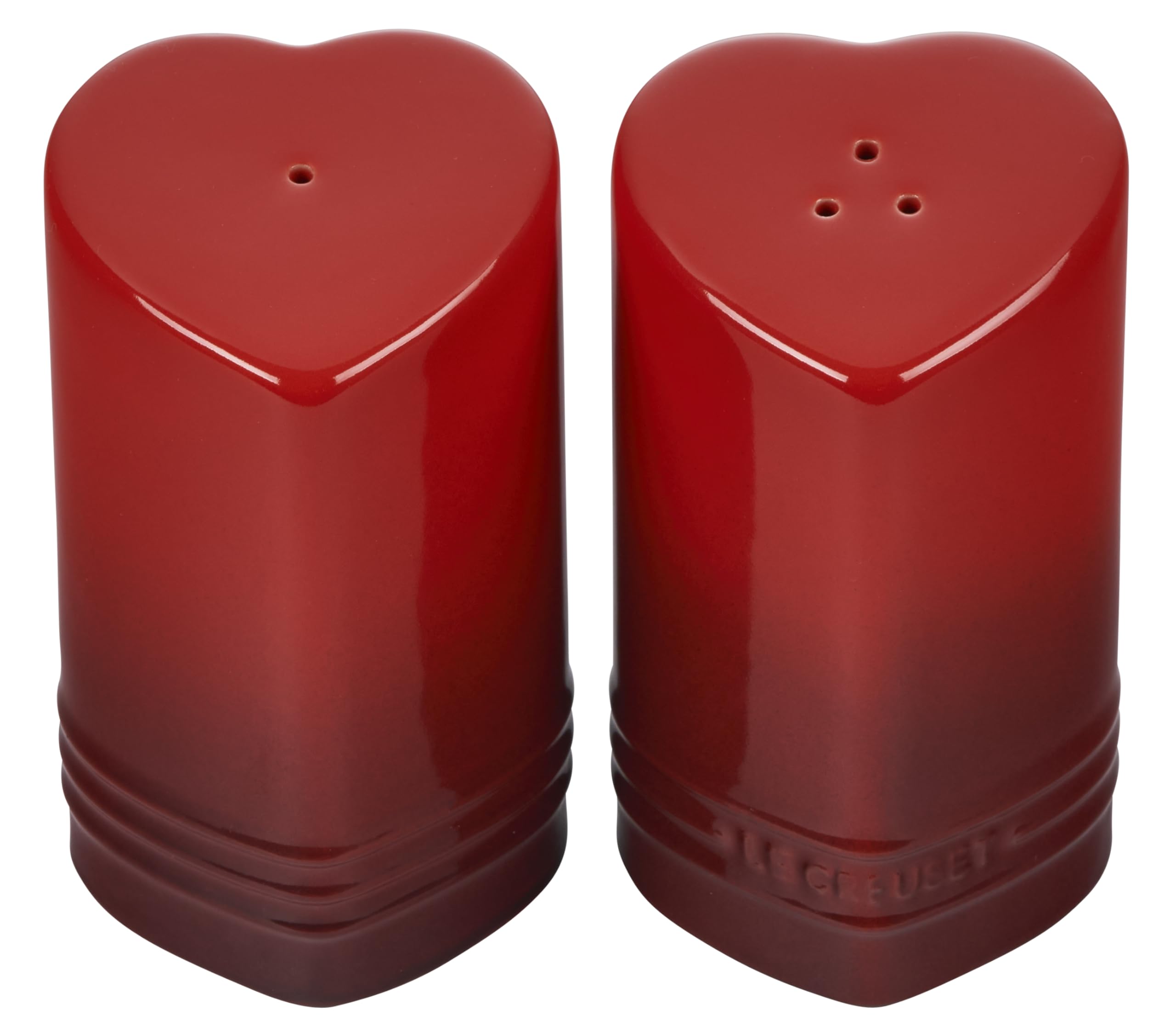 le-creuset-stoneware-heart-shaped-salt-pepper-shakers-set-4-oz-each-cerise image 1