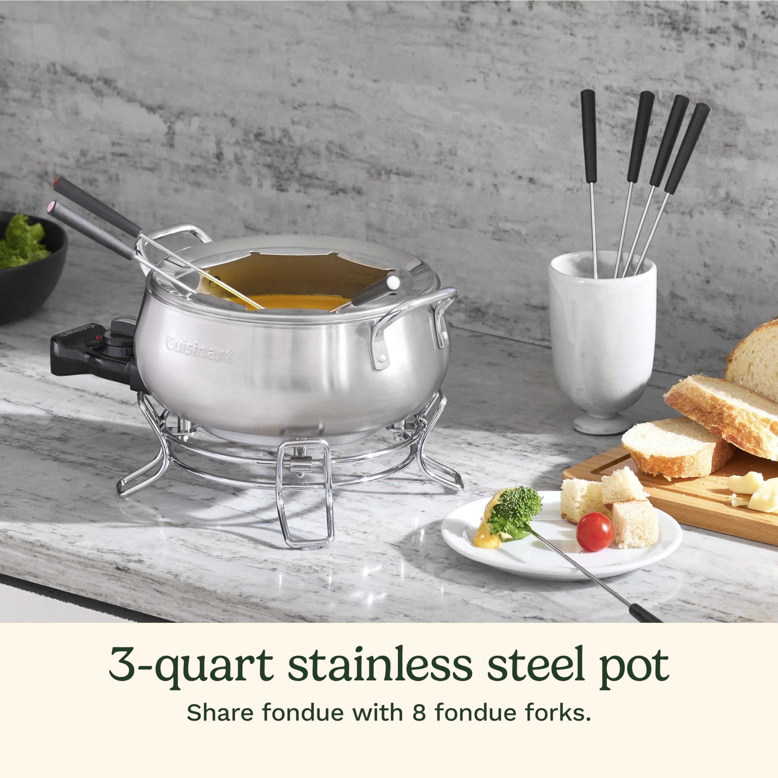 cuisinart-3-quart-stainless-steel-electric-fondue-pot-set-cfo-3ssnas-8-forks-tem image 2