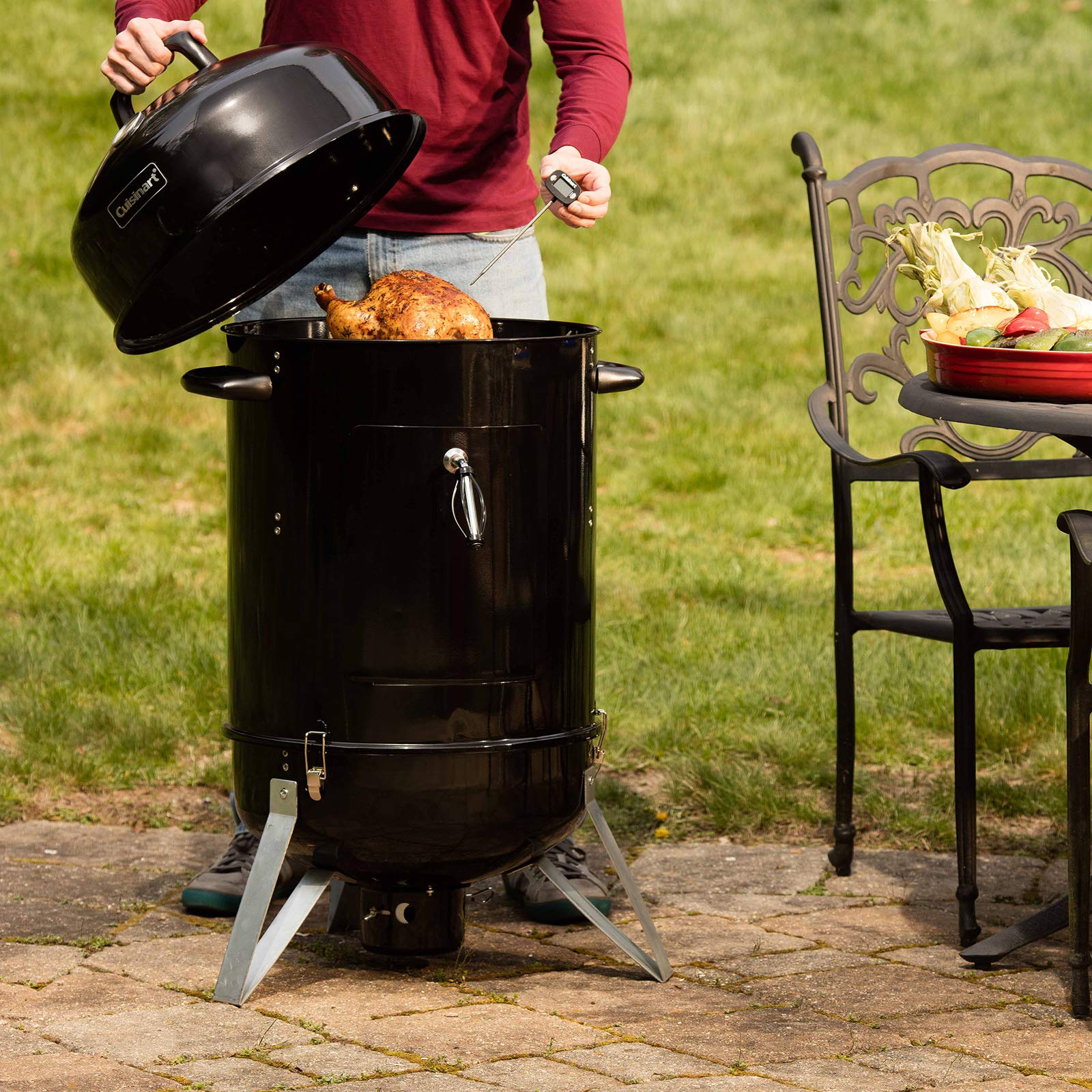 cuisinart-18-inch-vertical-charcoal-smoker-with-integrated-thermometer-water-bow image 6