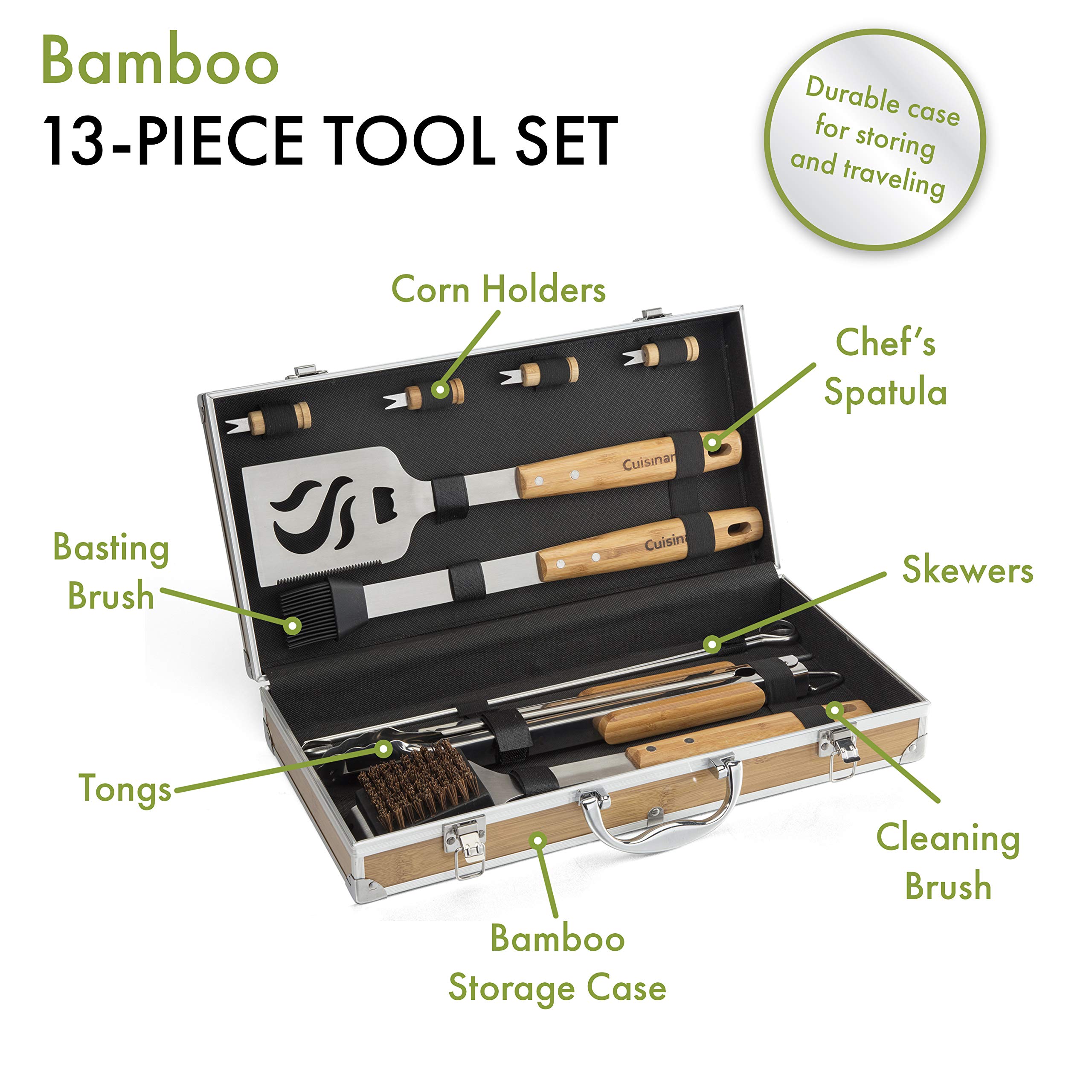 cuisinart-cgs-7014-13-piece-bamboo-handle-grill-tool-set-stainless-steel-include image 2