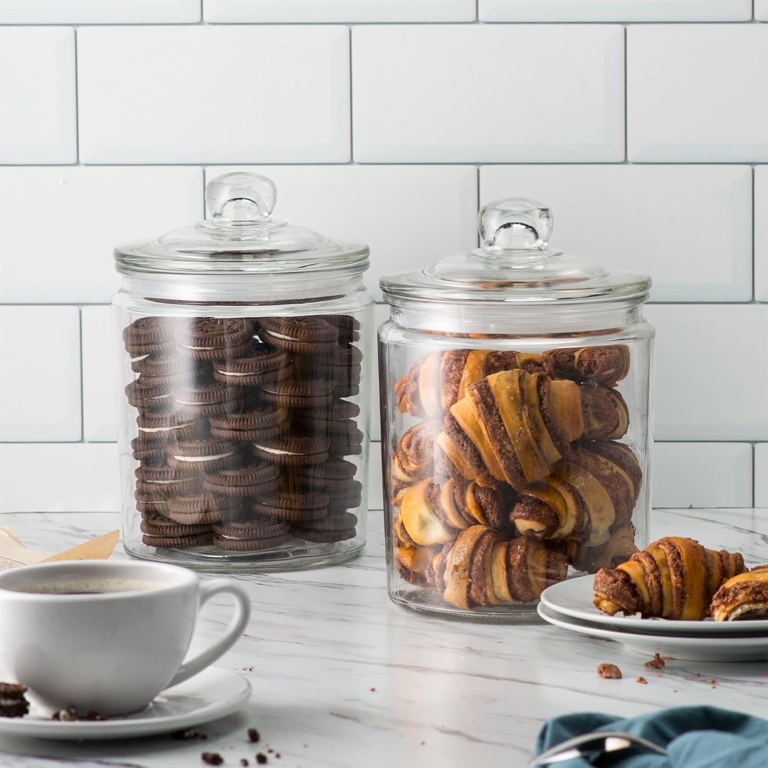 kook-set-of-2-glass-storage-containers-with-airtight-lids-pantry-bathroom-jars-w image 2