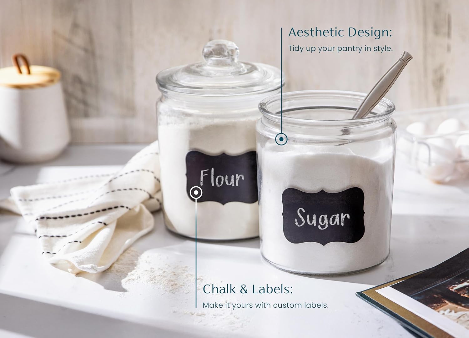 kook-set-of-2-glass-storage-containers-with-airtight-lids-pantry-bathroom-jars-w image 4