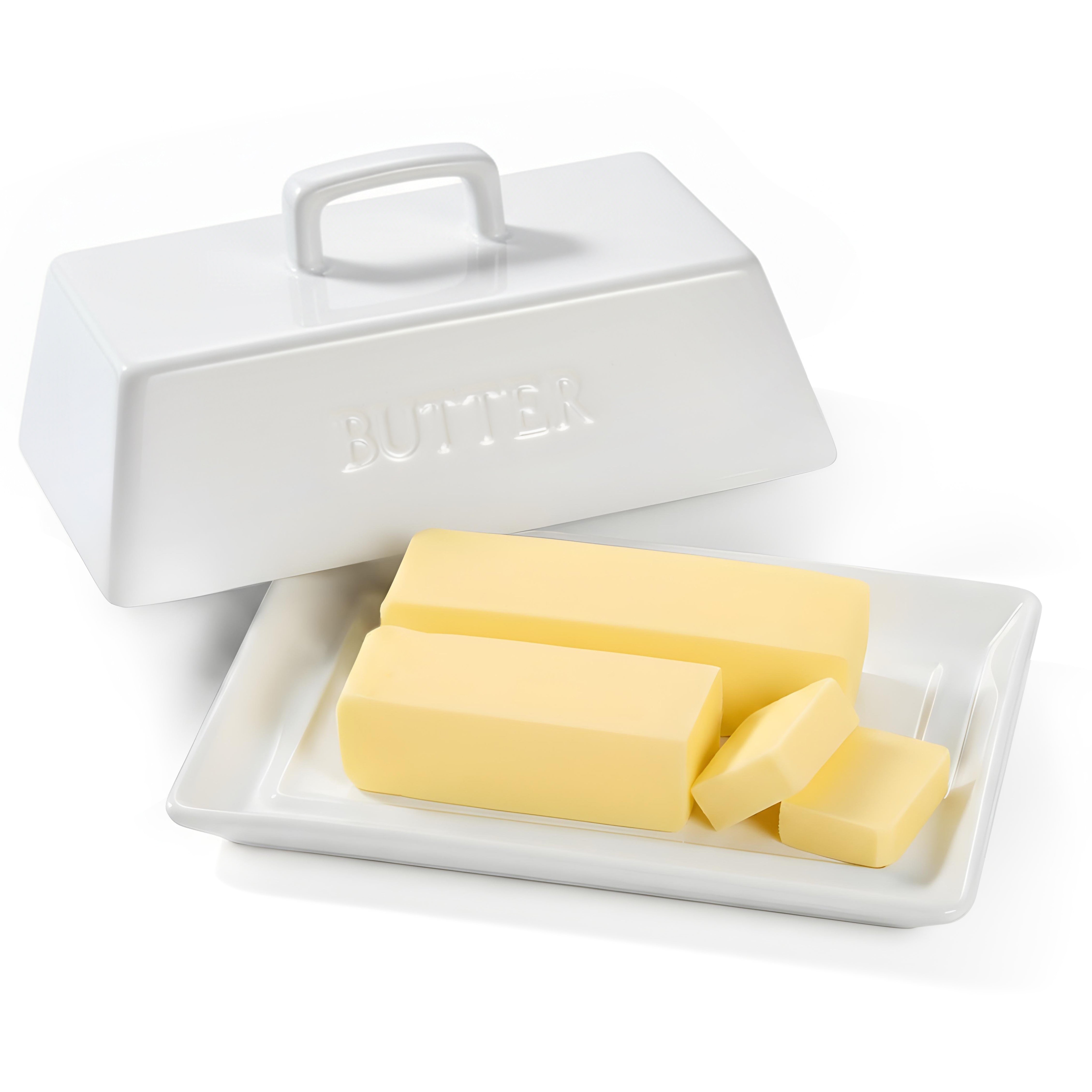 kook-ceramic-extra-large-butter-dish-with-lid-white-holds-2-sticks image 1
