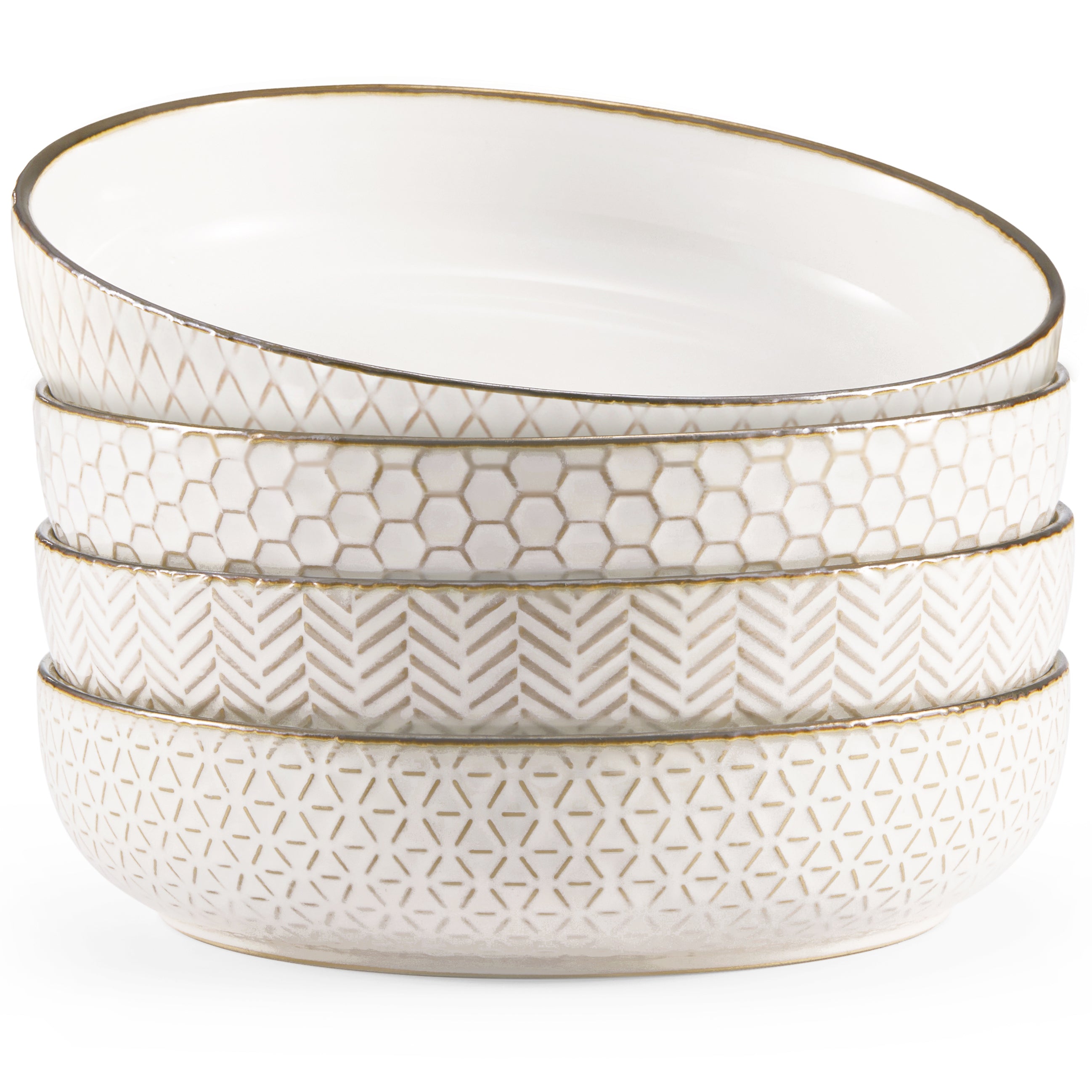 kook-ceramic-pasta-bowls-40-oz-set-of-4-cream-copper-narbonne-collection image 1