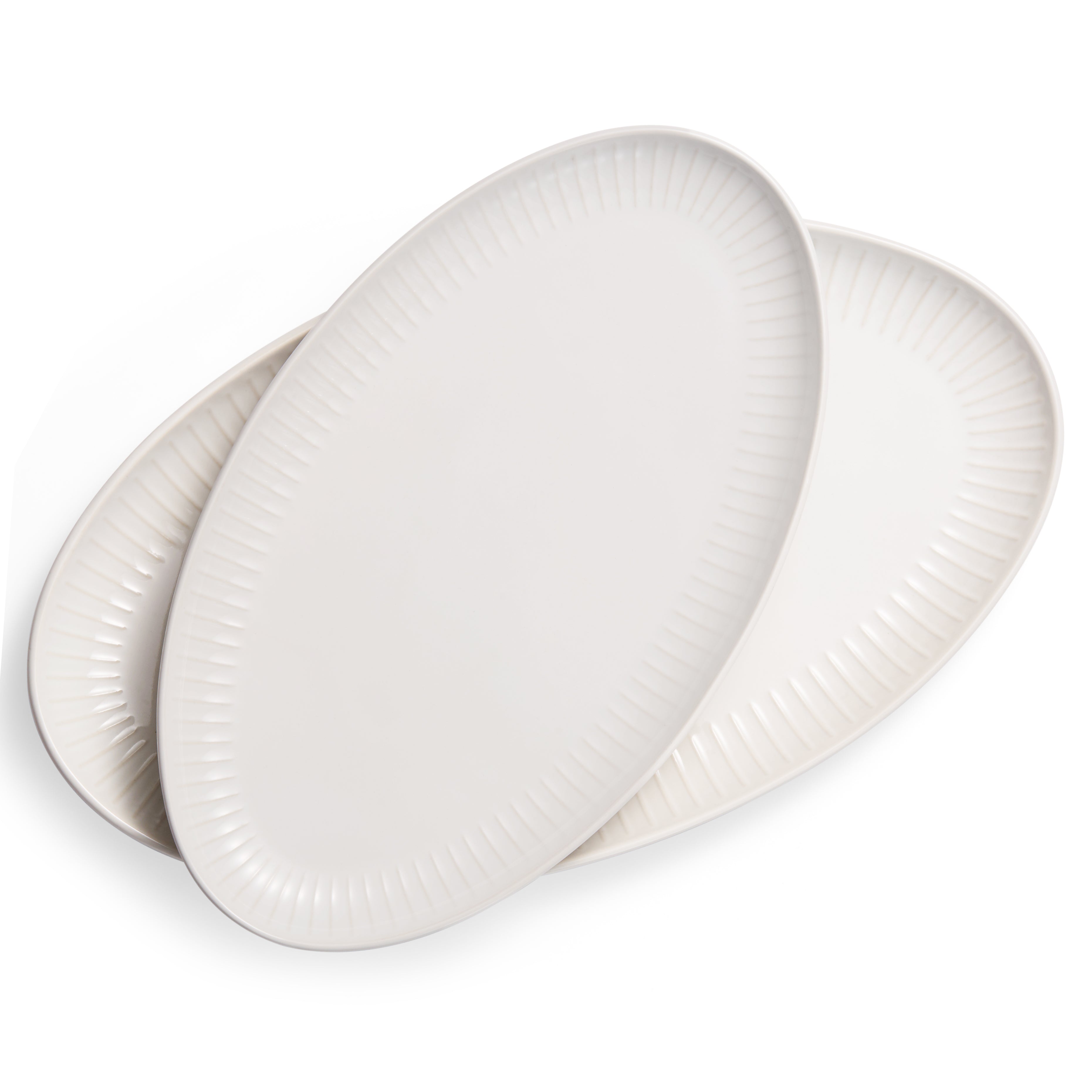 kook-tidal-collection-serving-dishes-powder-white-oval-shape-ribbed-rim-set-of-2 image 1