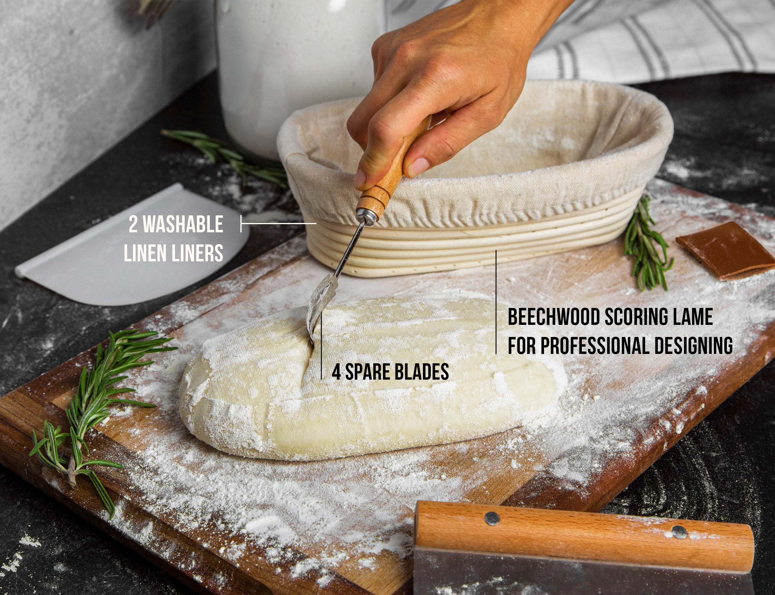 kook-proofing-set-rattan-baskets-with-liners-scrapers-lame-spare-blades image 2