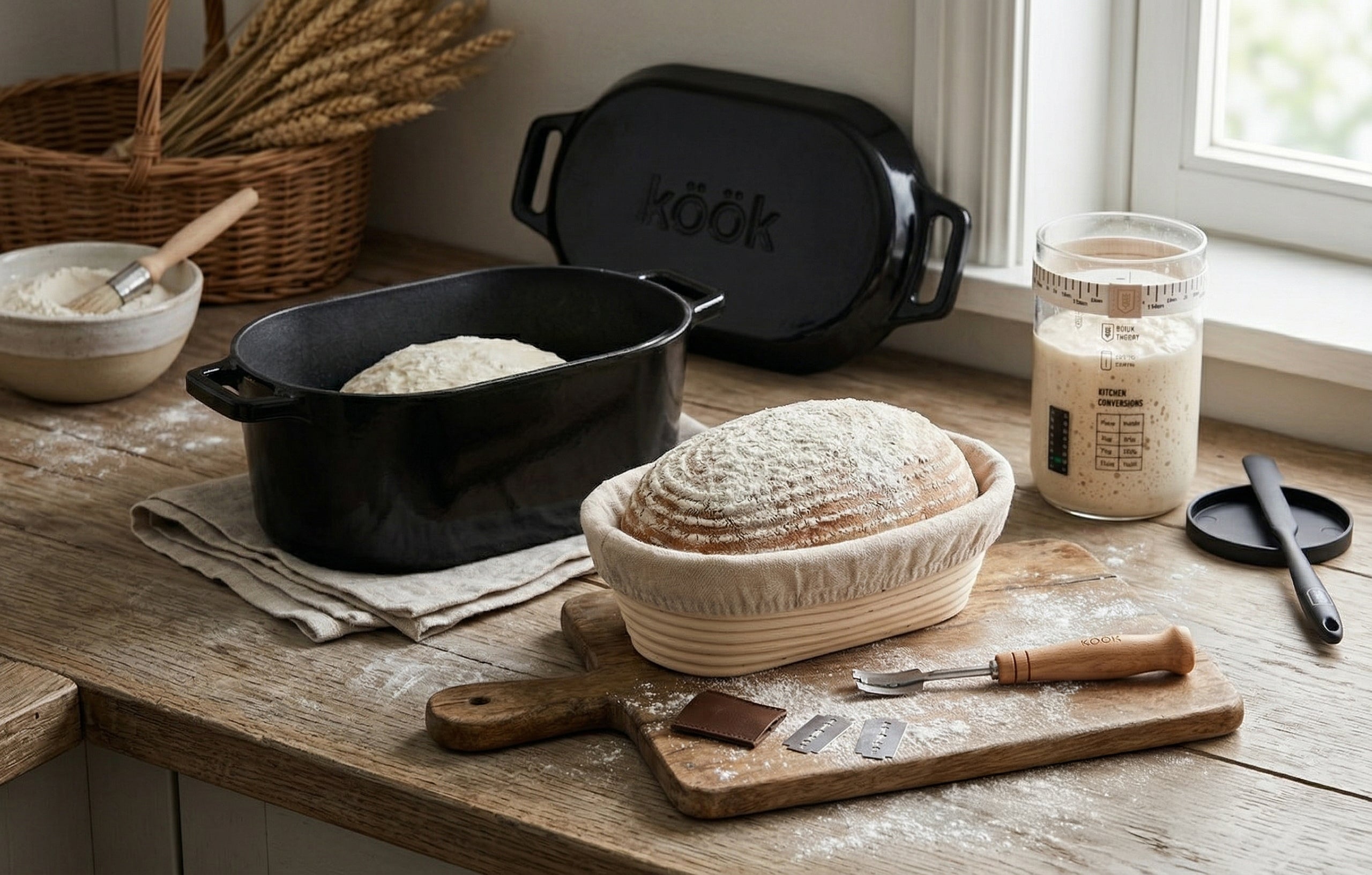 kook-sourdough-bread-baking-kit-with-dutch-oven-proofing-baskets-starter-tools-c image 2