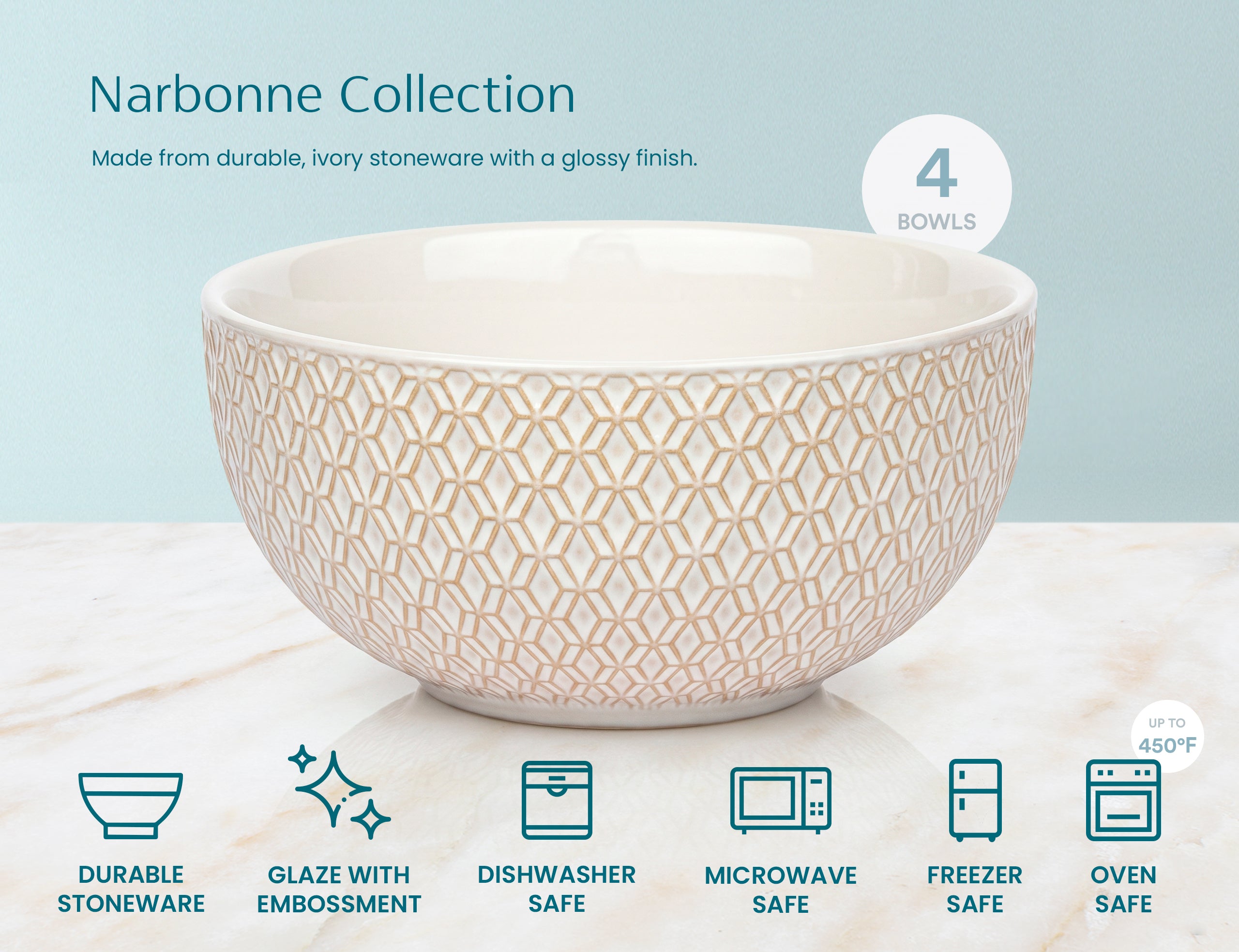 kook-narbonne-collection-soup-bowls-24-oz-set-of-4-ivory-stoneware-with-geometri image 4