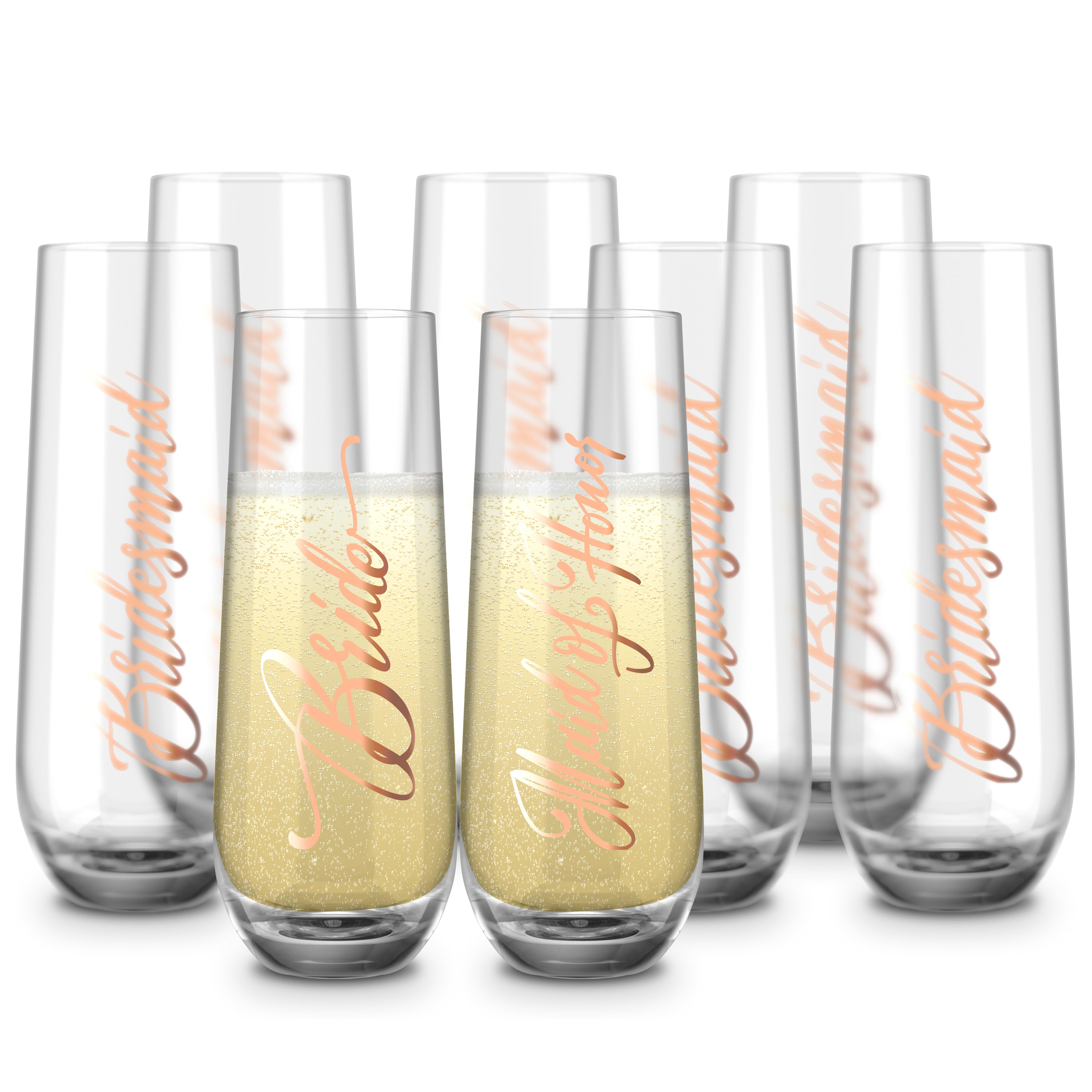 kook-bridal-stemless-champagne-flutes-10-5-oz-set-of-8-1-bride-1-maid-of-honor-6 image 1