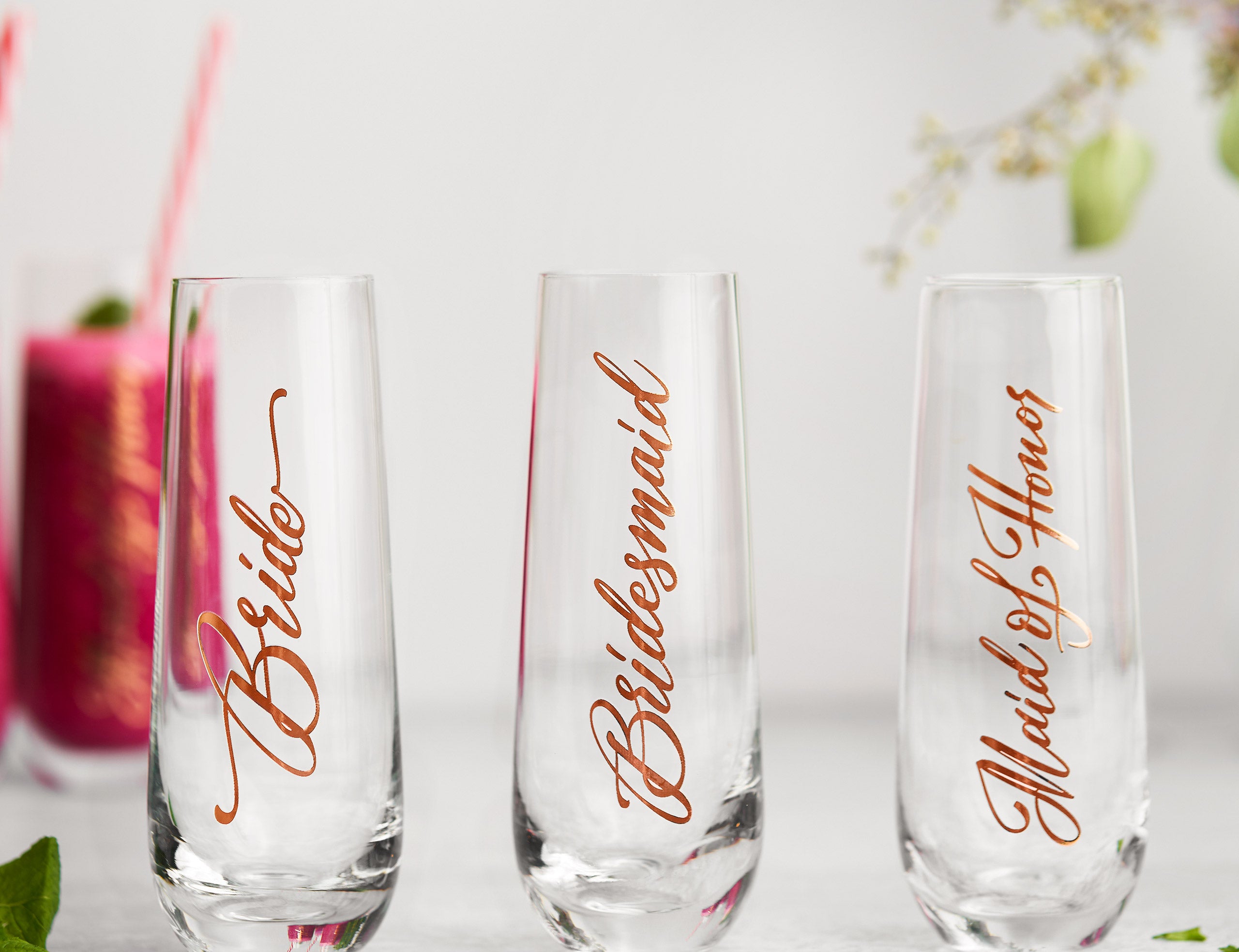 kook-bridal-stemless-champagne-flutes-10-5-oz-set-of-8-1-bride-1-maid-of-honor-6 image 2