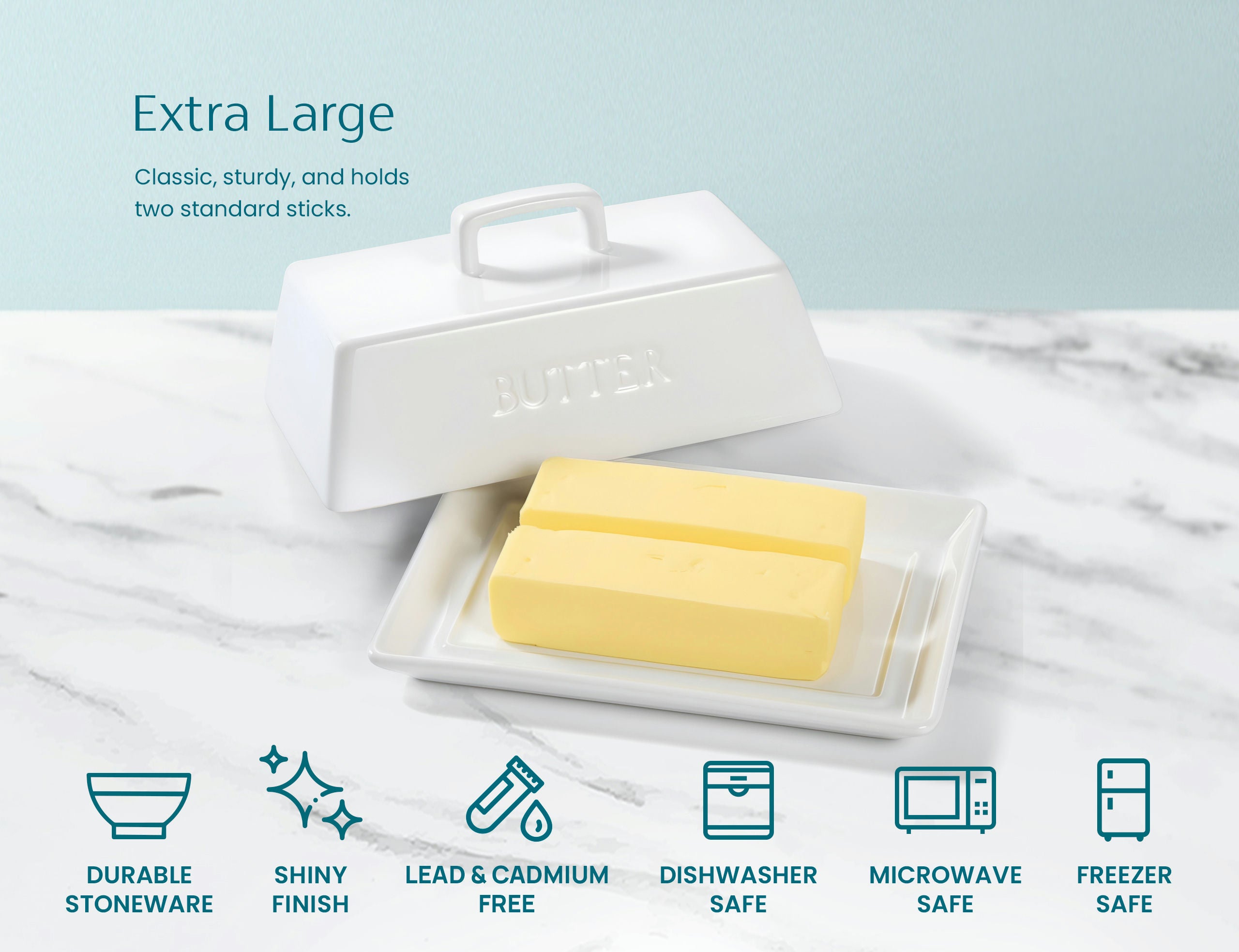 kook-ceramic-extra-large-butter-dish-with-lid-white-holds-2-sticks image 4