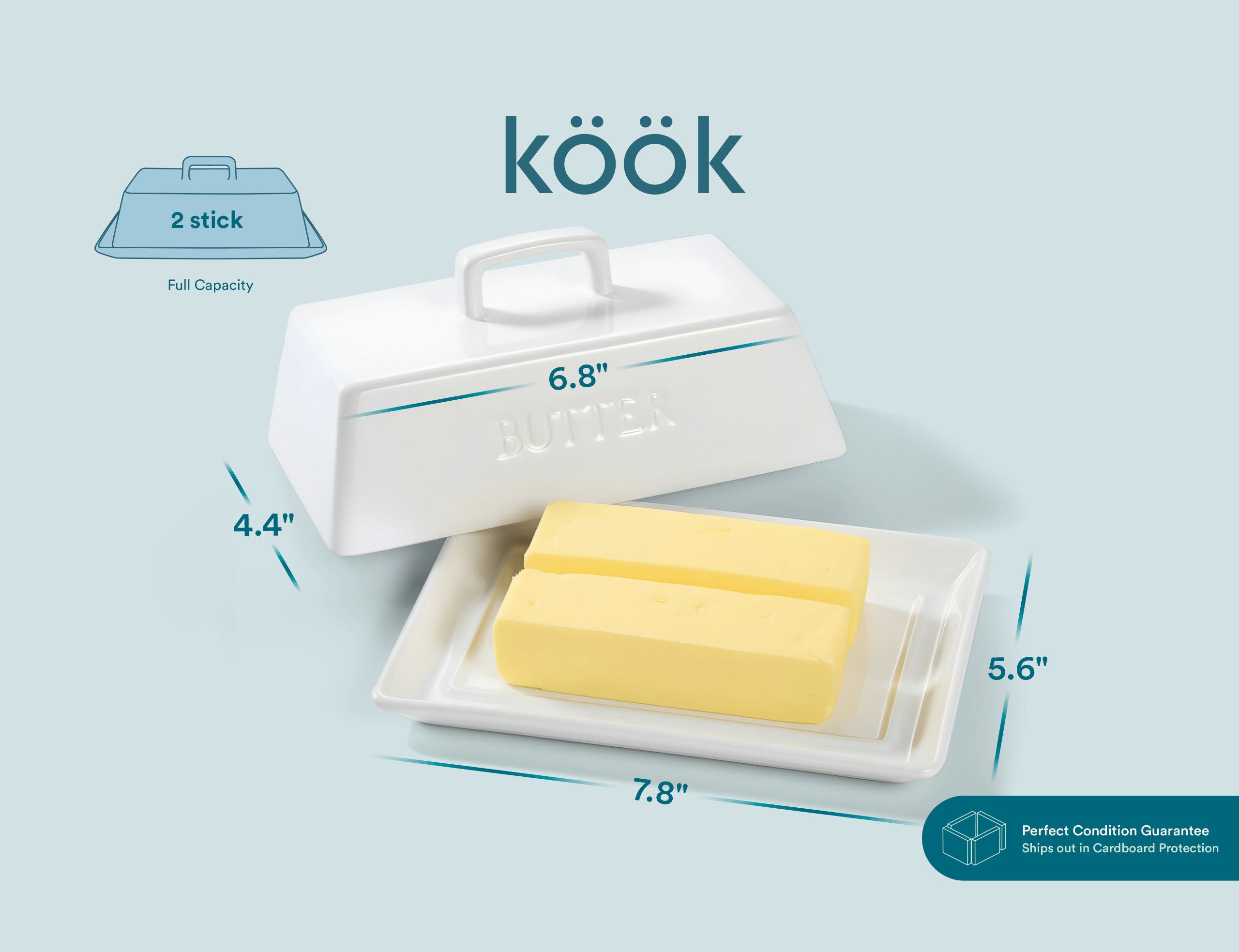 kook-ceramic-extra-large-butter-dish-with-lid-white-holds-2-sticks image 5